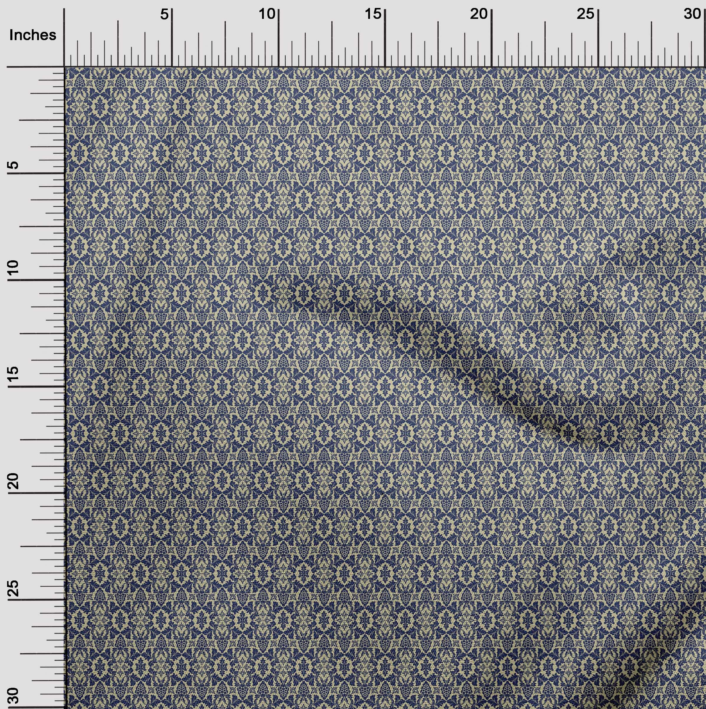Velvet Blue Damask Printed Fabric by The Yard - 58 Inch Wide for DIY Clothing, Upholstery & Home Decor Sewing Supplies | Premium Sewing Material for Dresses, Curtains & Crafts