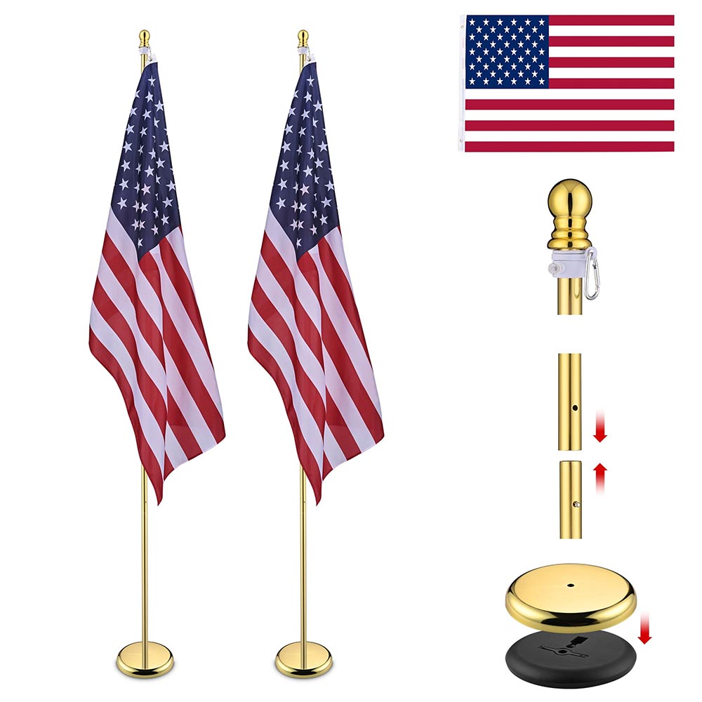 Premium 8 ft Indoor Flag Pole Set with Stand - 2 Pack (Ball or Eagle Finial Options) - Perfect for Home, Office, and Patriotic Decor