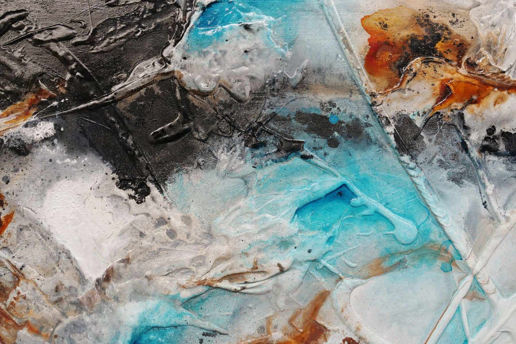 140cm x 100cm Aqua Black Textured Abstract Silk Painting - Modern Wall Art for Living Room, Bedroom & Office Decor