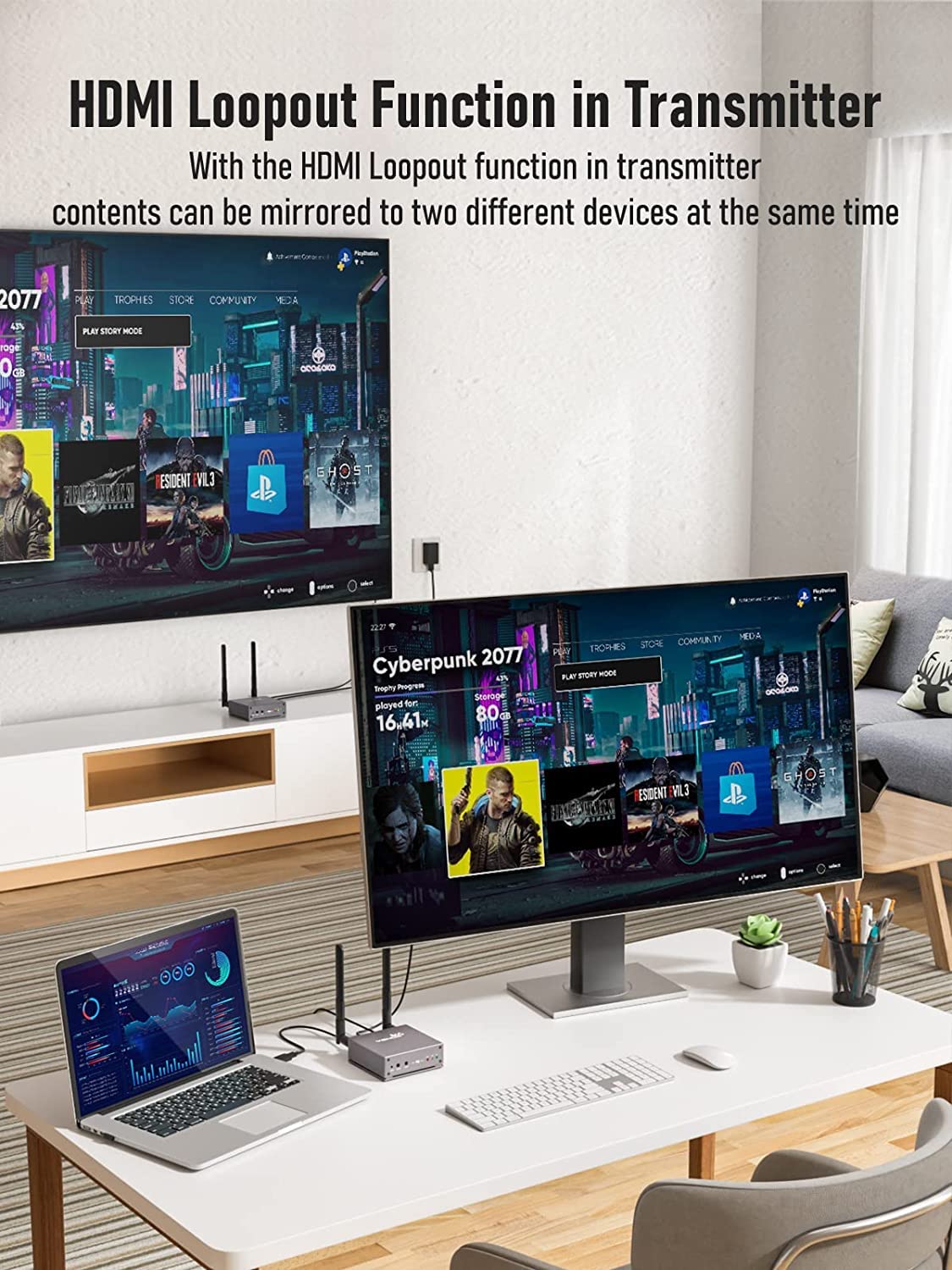 YEHUA 5G Wireless HDMI Transmitter & Receiver Kit with HDMI Loopout - 656FT Long Range HD Video Extender for 4K Streaming | Perfect for Home Theater, Netflix, Business Meetings, Gaming on TV/Projector/Monitor