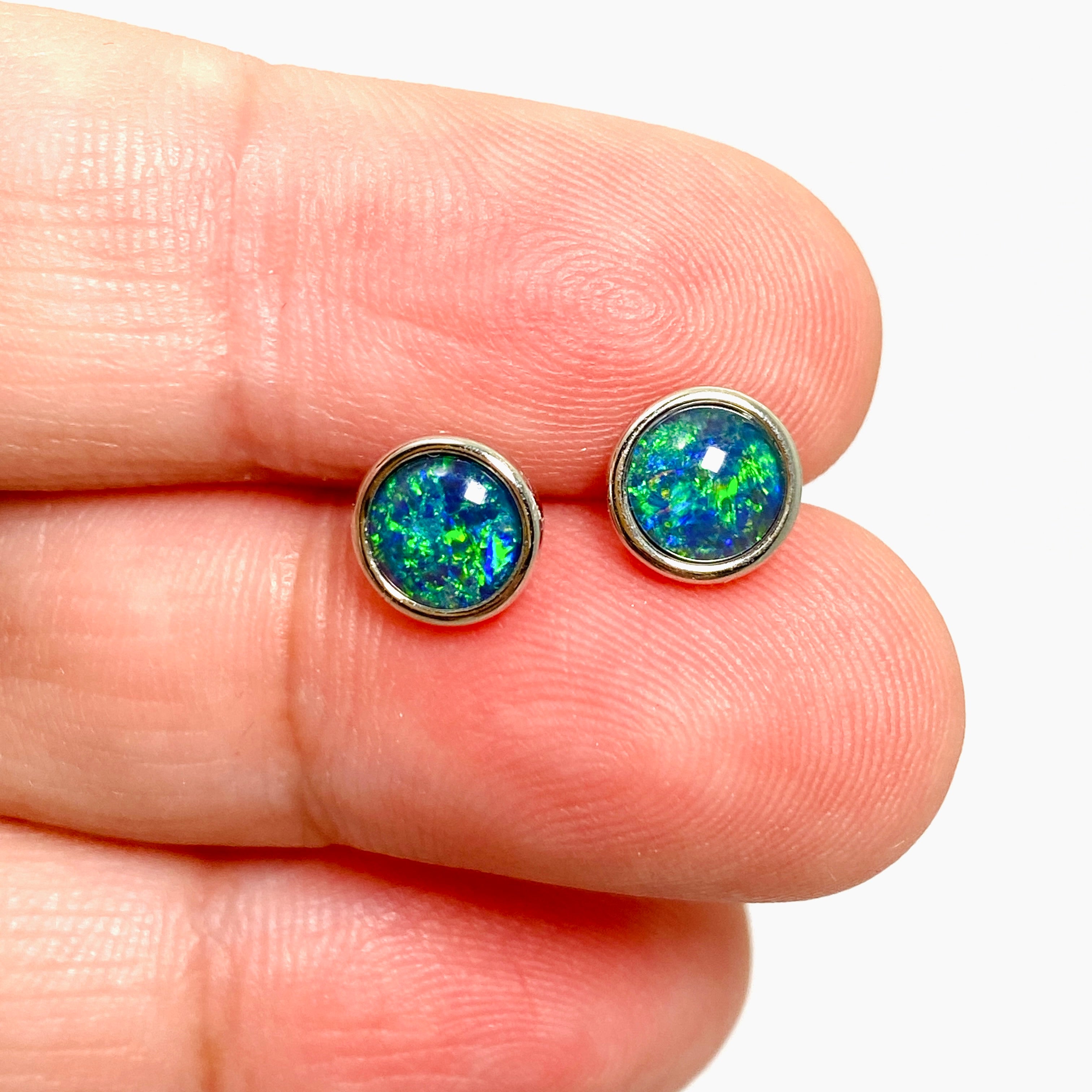 Australian Opal Triplet Round Cabochon Stud Earrings - Natural Gemstone Jewelry for Women, Perfect for Everyday Wear & Special Occasions