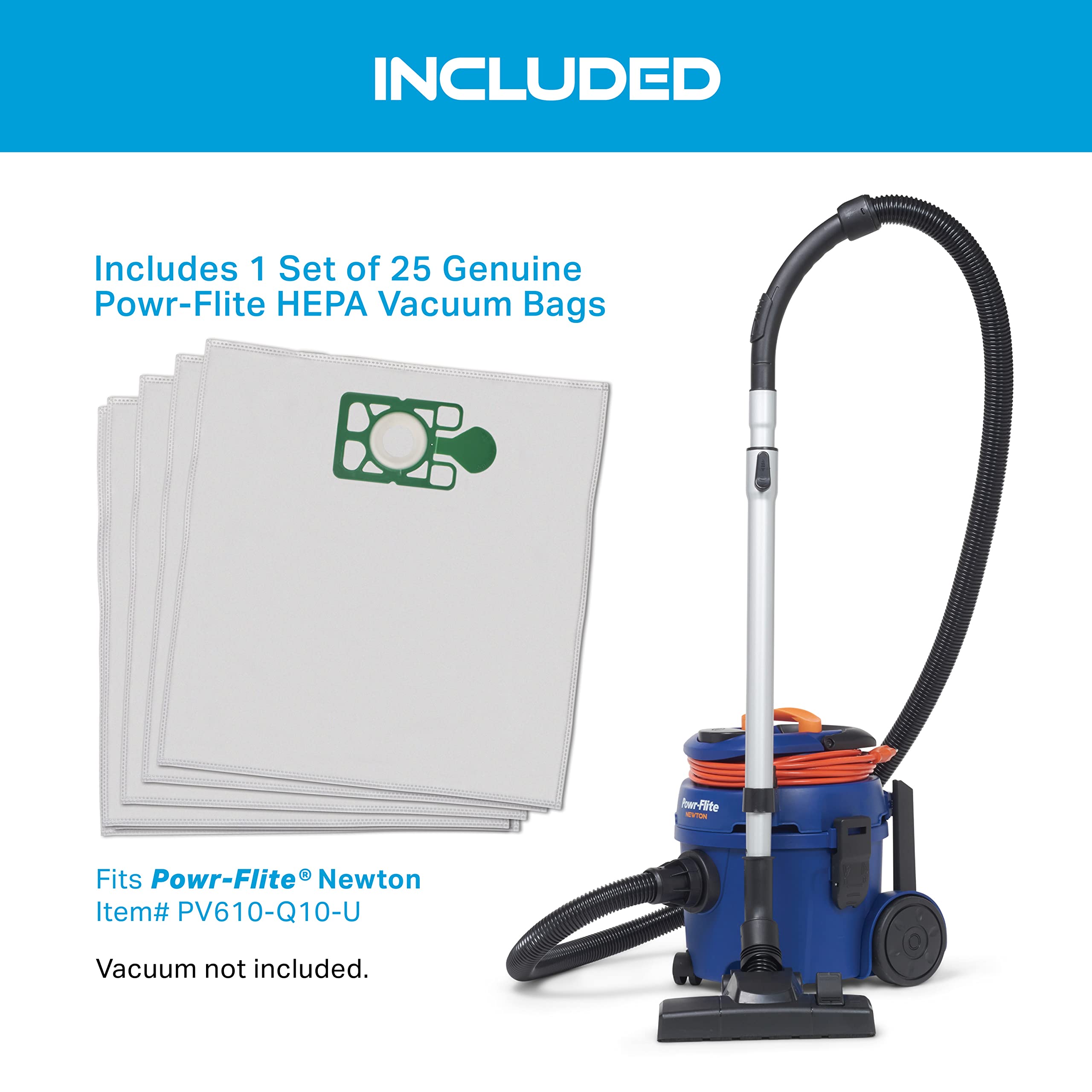 Powr-Flite Newton HEPA Vacuum Filter Replacement Bags (25-Pack) - Compatible with Canister Vacuum Cleaners - X6100 Model - Ideal for Home Cleaning, Pet Hair Removal & Allergen Reduction