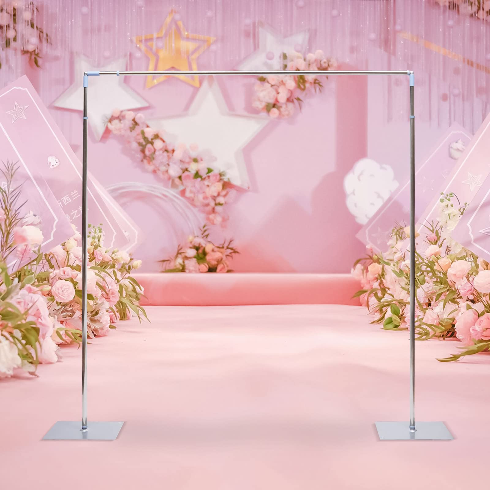 TFCFL Modern Stainless Steel Wedding Backdrop Stand Kit - Adjustable Telescopic Pipe Frame with Heavy Duty Base for Balloon Decor, Party Photography & Event Decoration | Perfect for Weddings, Birthdays, Baby Showers & Corporate Events