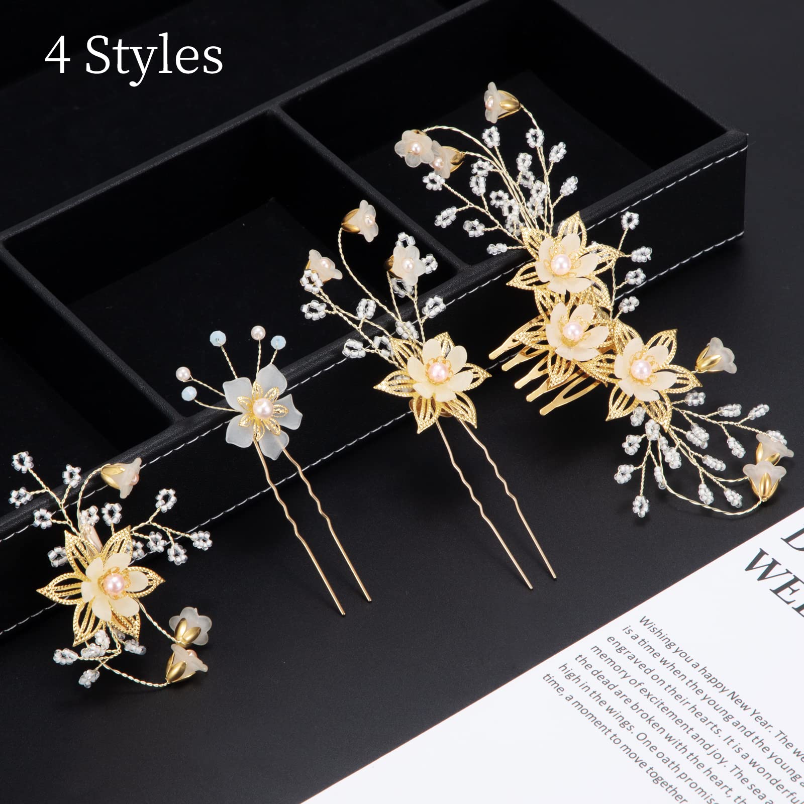 Elegant Bridal Hair Pins Set - 8 Piece Rhinestone Flower Hairpieces with Pearl Hair Comb & Clips for Bride & Bridesmaids | Perfect for Weddings, Prom, and Formal Events