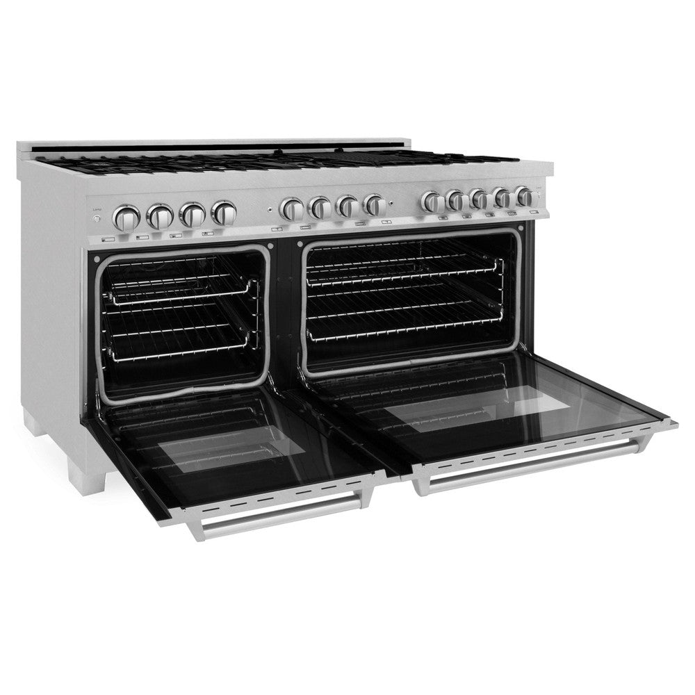 ZLINE 60-Inch 7.4 cu. ft. Dual Fuel Range with 9-Burner Gas Cooktop & 2 Electric Convection Ovens - Satin Stainless Steel (RAS-SN-60) | Professional Kitchen Appliance for Home Chefs & Cooking Enthusiasts