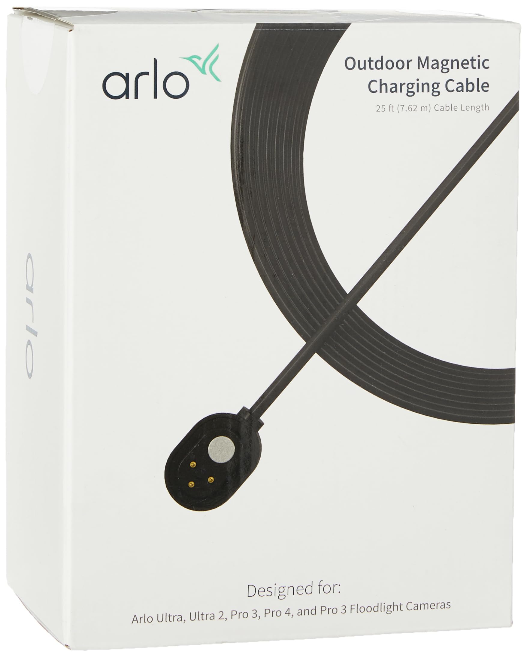 Arlo Certified 25ft Outdoor Magnetic Charging Cable - Compatible with Arlo Ultra/Ultra 2/Pro 3/Pro 4/Pro 5/Go 2/Floodlight Cameras - Weatherproof Black Power Cord for Security Camera Charging - Perfect for Outdoor Surveillance & Continuous Power Supply