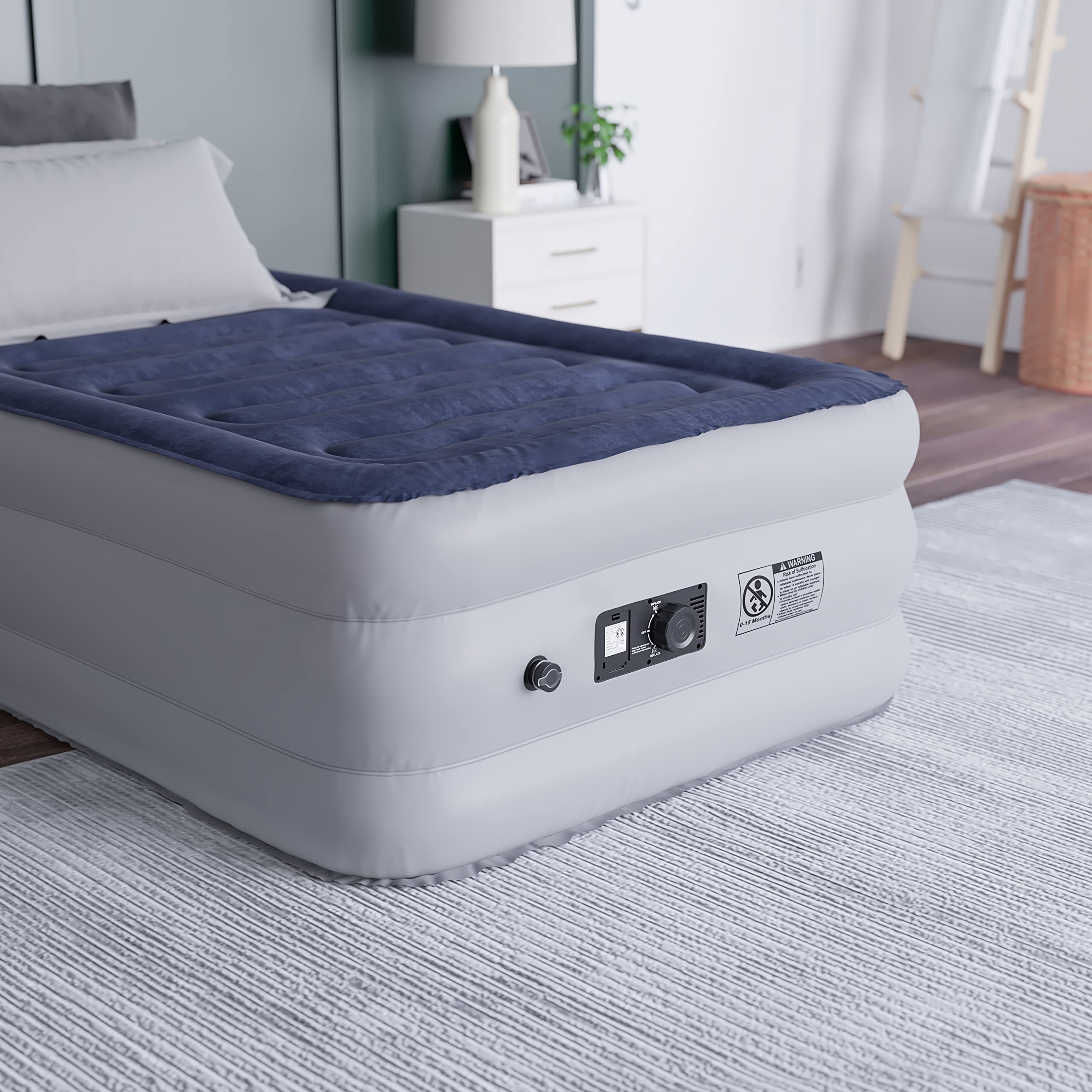Emma & Oliver 18 Inch Twin Size Raised Air Mattress with Built-in Electric Pump - Portable Guest Bed for Camping, Sleepovers & Home Use