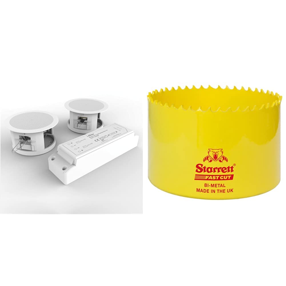 i-Star Ceiling Bluetooth Speakers Complete Kit - Easy Install In-Ceiling Speakers with Bluetooth 5.0, Fits Standard Downlight Cutouts, White | Perfect for Home Theater, Background Music & Smart Home Systems | Starrett FCH0278 73mm Bi-Metal Fast Cut Hole Saw for Professional Installation