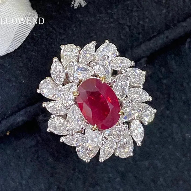 18K White Gold Natural Ruby Ring for Women - Luxury Gemstone Fine Jewelry - Elegant Anniversary Gift for Wife & Mother - Perfect for Weddings, Parties & Special Occasions