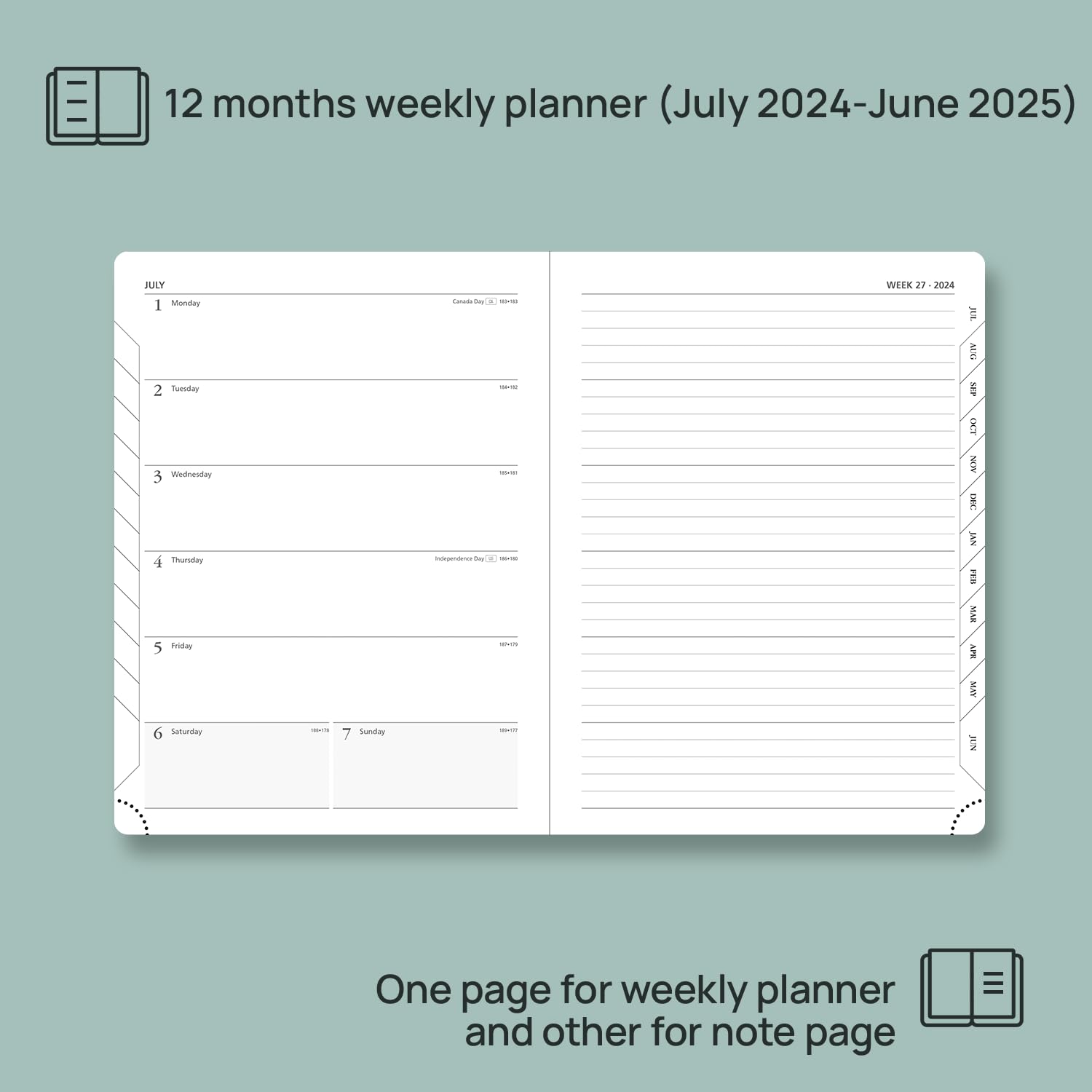 POPRUN 2024-2025 Academic Planner (6.5'' x 8.5'') - Weekly & Monthly Organizer with Leather Cover, Inner Pocket & Tabs | July 2024 - June 2025 Student Planner for Time Management, School, Work & Personal Goals | Perfect for College Students, Professionals & Productivity Enthusiasts
