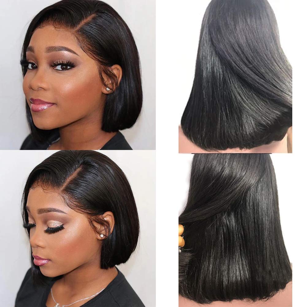 10 Inch Short Bob Lace Frontal Wig - 150% Density Brazilian Virgin Human Hair with 13x6 Lace & Baby Hair | Glueless Middle Part Wig for Everyday Wear, Cosplay & Special Occasions | Natural Color Human Hair Wig for Women