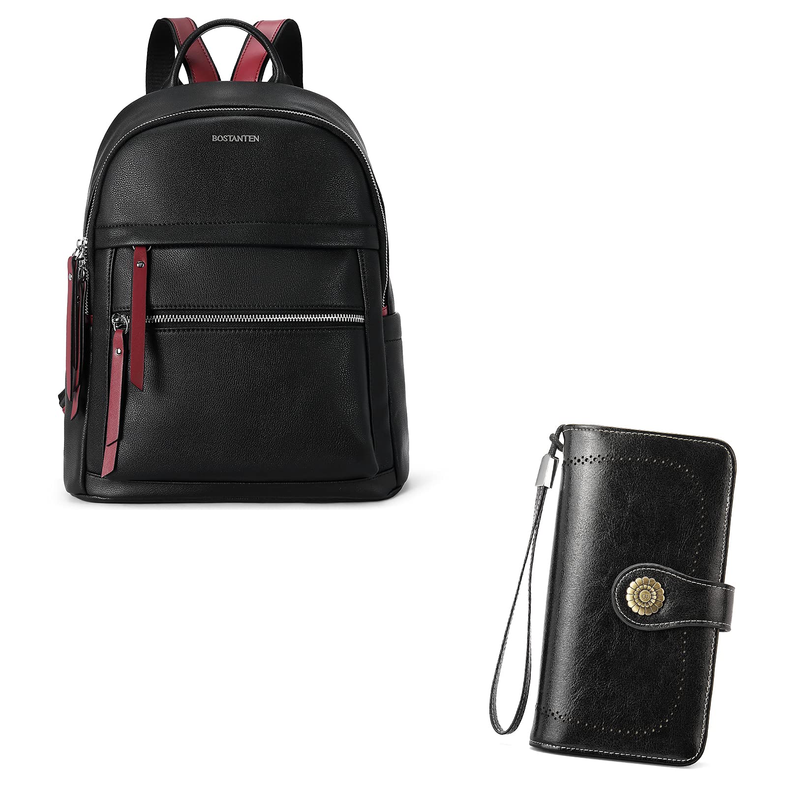 BOSTANTEN Genuine Leather Backpack Purse for Women - Stylish Travel Backpack, College Bag & Large Capacity Wristlet Clutch with Credit Card Holder | Perfect for Work, School & Daily Commute