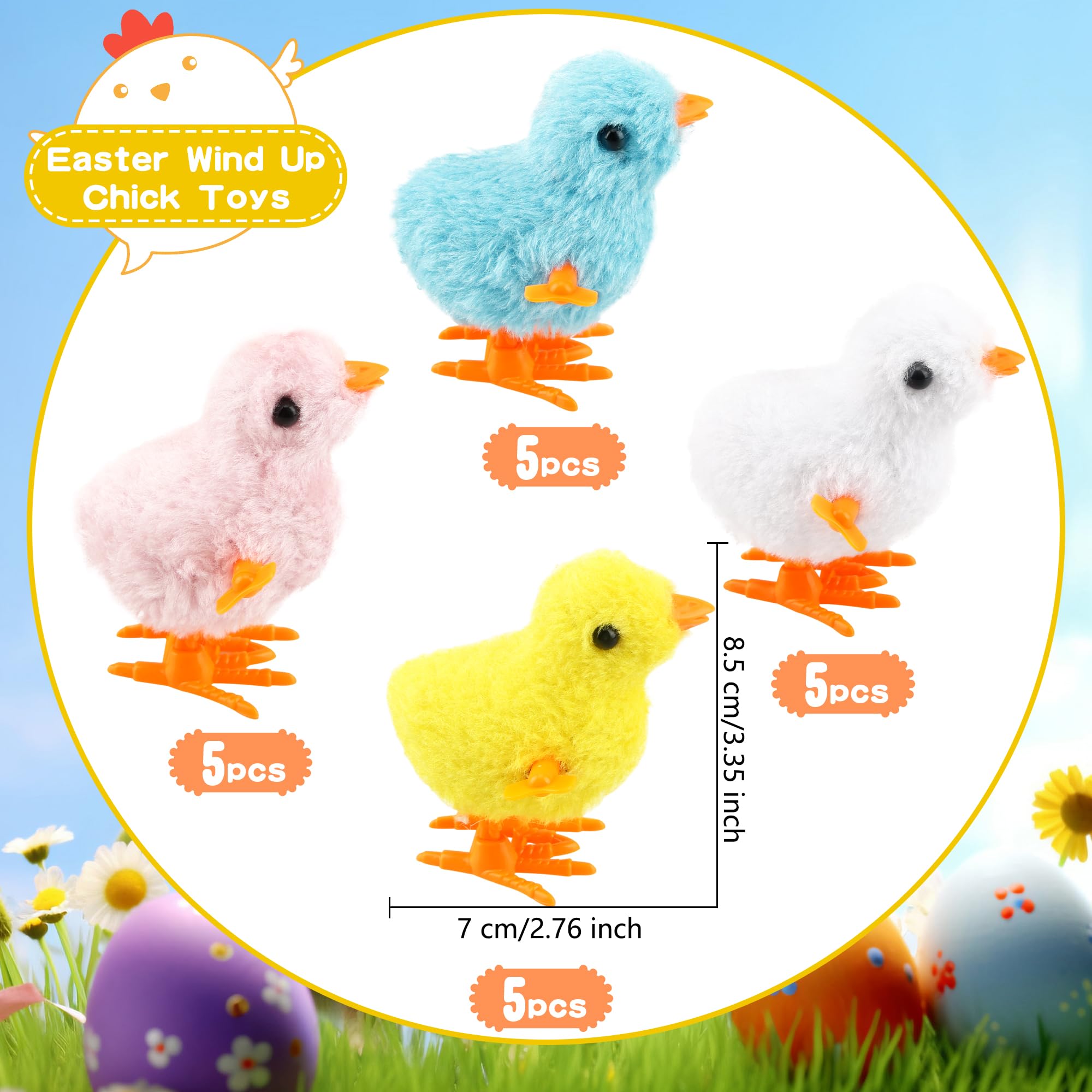 20 Pack Wind-Up Easter Chicken Plush Toys - Jumping Chicks for Kids, Easter Party Favors, Easter Basket Stuffers - Perfect for Easter Egg Hunts, Classroom Rewards & Spring Decorations