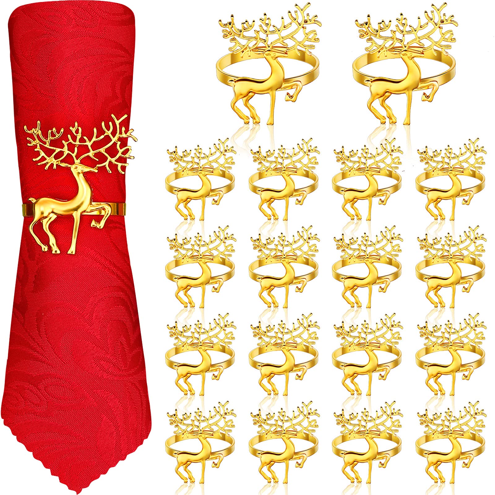WILLBOND 18-Pack Gold Deer Napkin Rings - Elegant Christmas Table Decor for Holiday Dinners, Parties & Weddings - Perfect for Festive Dining, Kitchen Decor & Linen Accessories