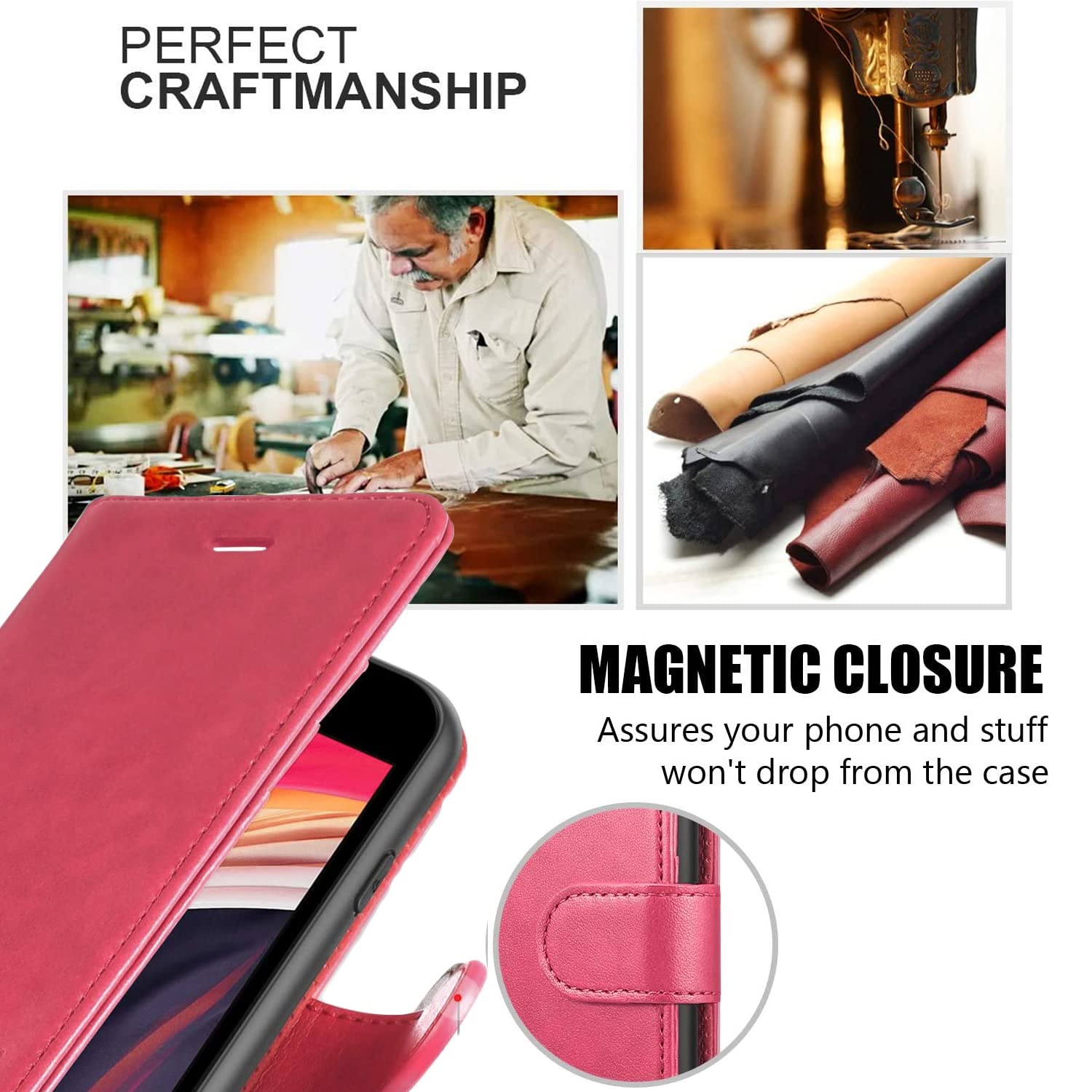 STARSHOP Premium Leather Wallet Case for Samsung Galaxy Z Fold 3 - Military Grade Shockproof Protection with Credit Card Slots | Stylish Pink Cover for Business & Travel Use