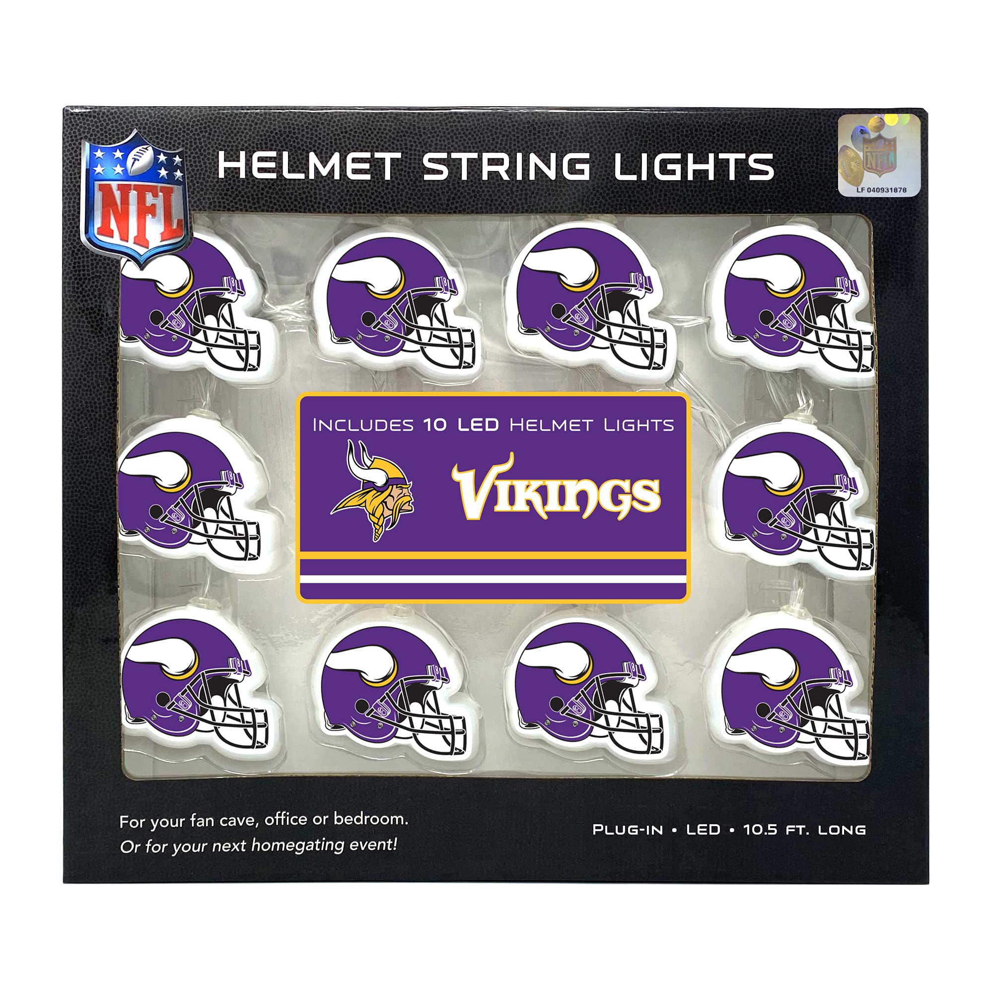 NFL LED Helmet String Lights with Adapter Plug - Battery Operated Football Fairy Lights for Indoor Home Decor - Perfect for Game Day Parties, Bedroom Lighting, and Sports-Themed Room Decor