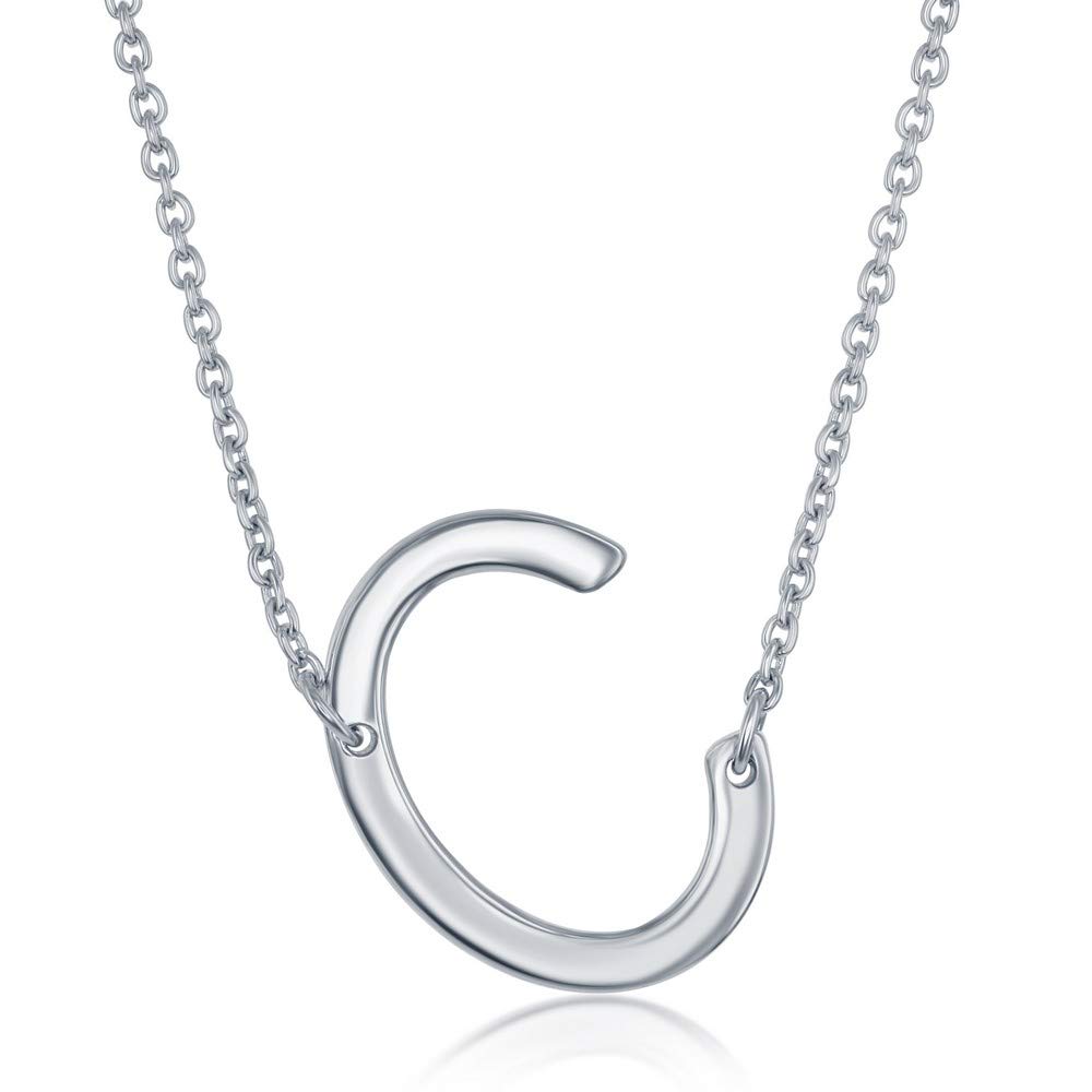 Sterling Silver Sideways Initial Necklace for Women - Personalized Letter Pendant Jewelry - A-Z Monogram Necklace Gift for Her - Perfect for Birthdays, Anniversaries & Everyday Elegance