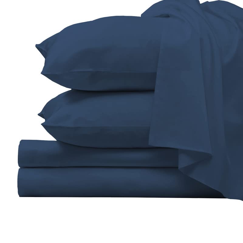 1000 Thread Count 100% Long Staple Cotton Queen Sheet Set - Deep Blue Sateen Weave Luxury Bed Sheets for 15
