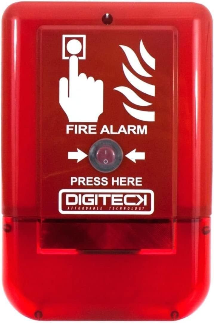 DIGITECK Plug & Play Battery Operated Fire Alarm System with LED Strobe & Siren - Interlinkable, Weatherproof for Indoor/Outdoor Use - Home, Office, Warehouse Safety Alert