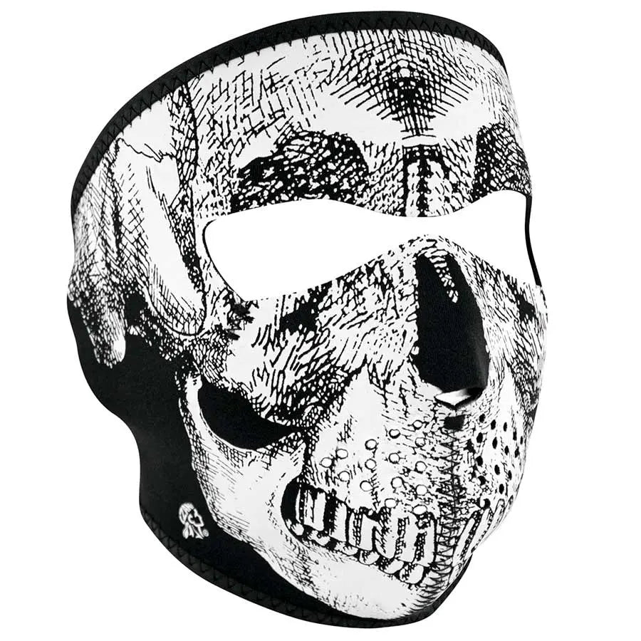ZANheadgear Full Face Mask - Black & White Skull Design Glow in The Dark Neoprene for Halloween, Cosplay & Rave Parties