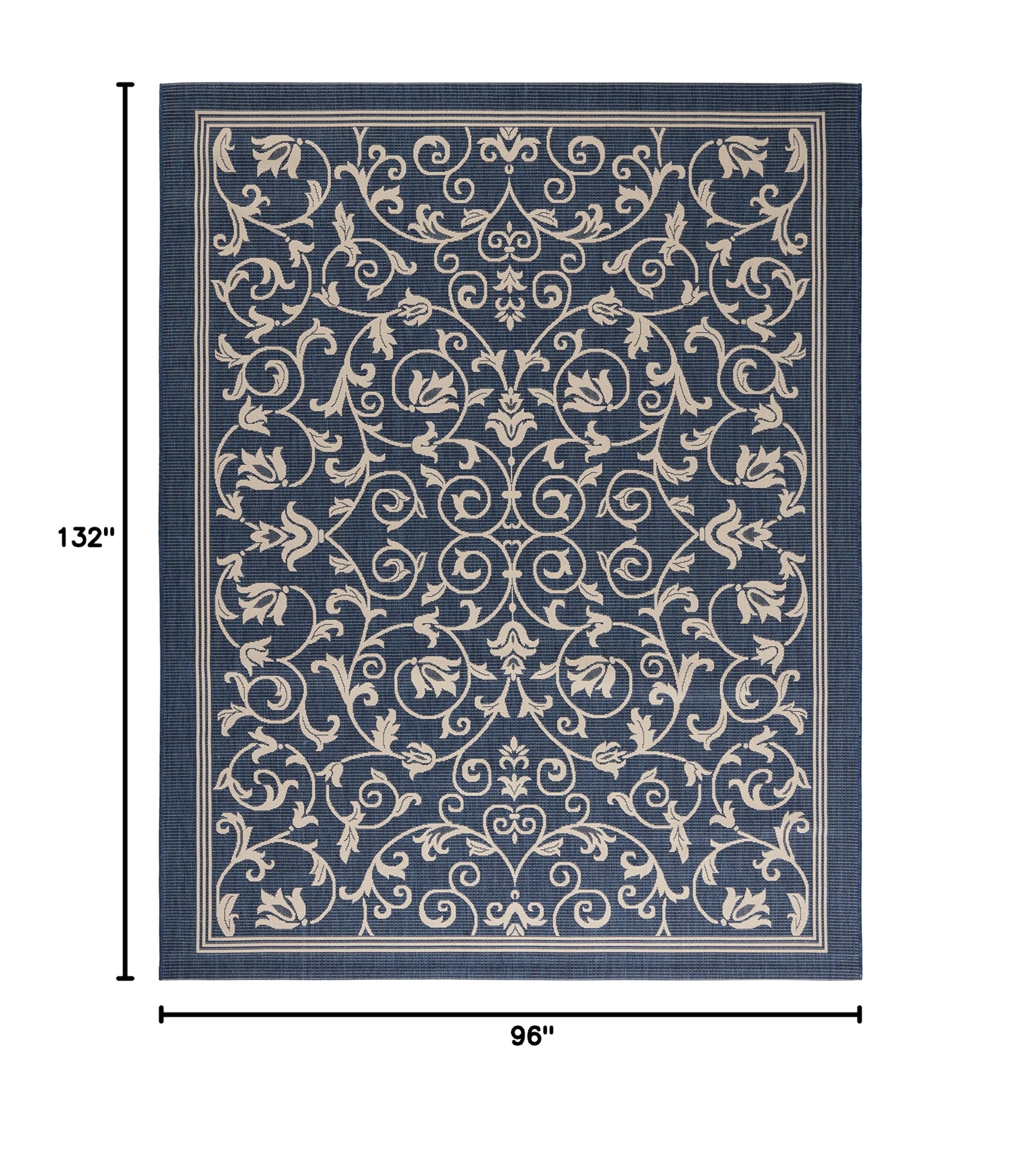 SAFAVIEH Courtyard Collection 8' x 11' Navy/Beige CY2098 Indoor Outdoor Waterproof Rug - Easy Cleaning, Fade Resistant - Perfect for Patio, Backyard, Mudroom & High Traffic Areas