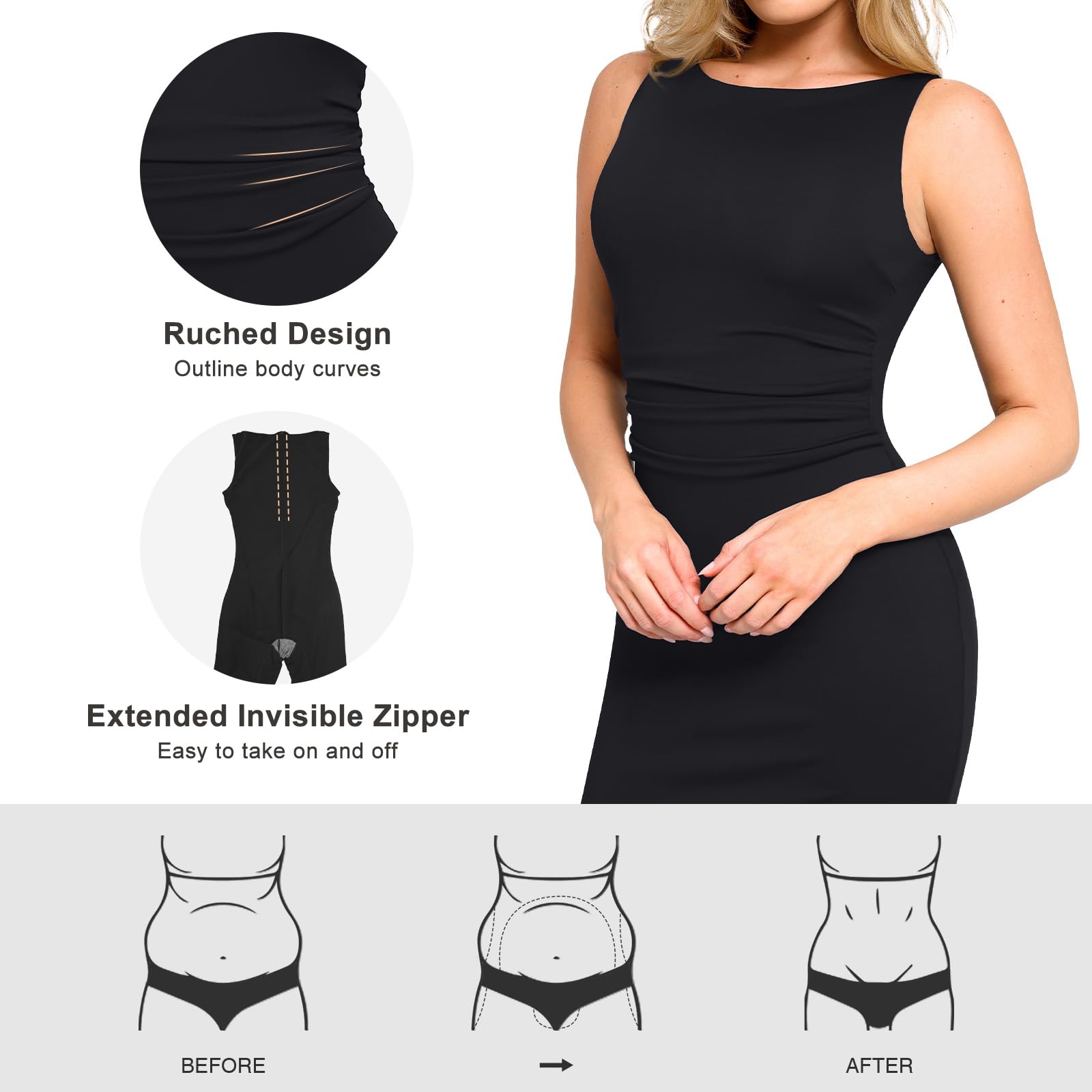 Popilush Women's Shapewear Dress - Ruched Midi Pencil Dress for Business Casual & Slimming | Perfect for Office Wear, Date Night & Special Occasions