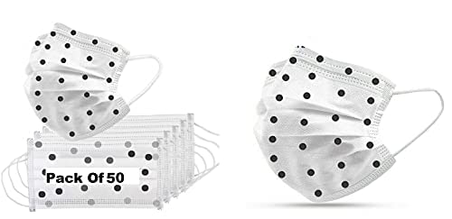 Wisezag 50-Pack Disposable 3-Layer Printed Surgical Face Masks for Women with Nose Clip - White, Comfortable & Breathable - Perfect for Daily Use, Work, Travel & Public Safety