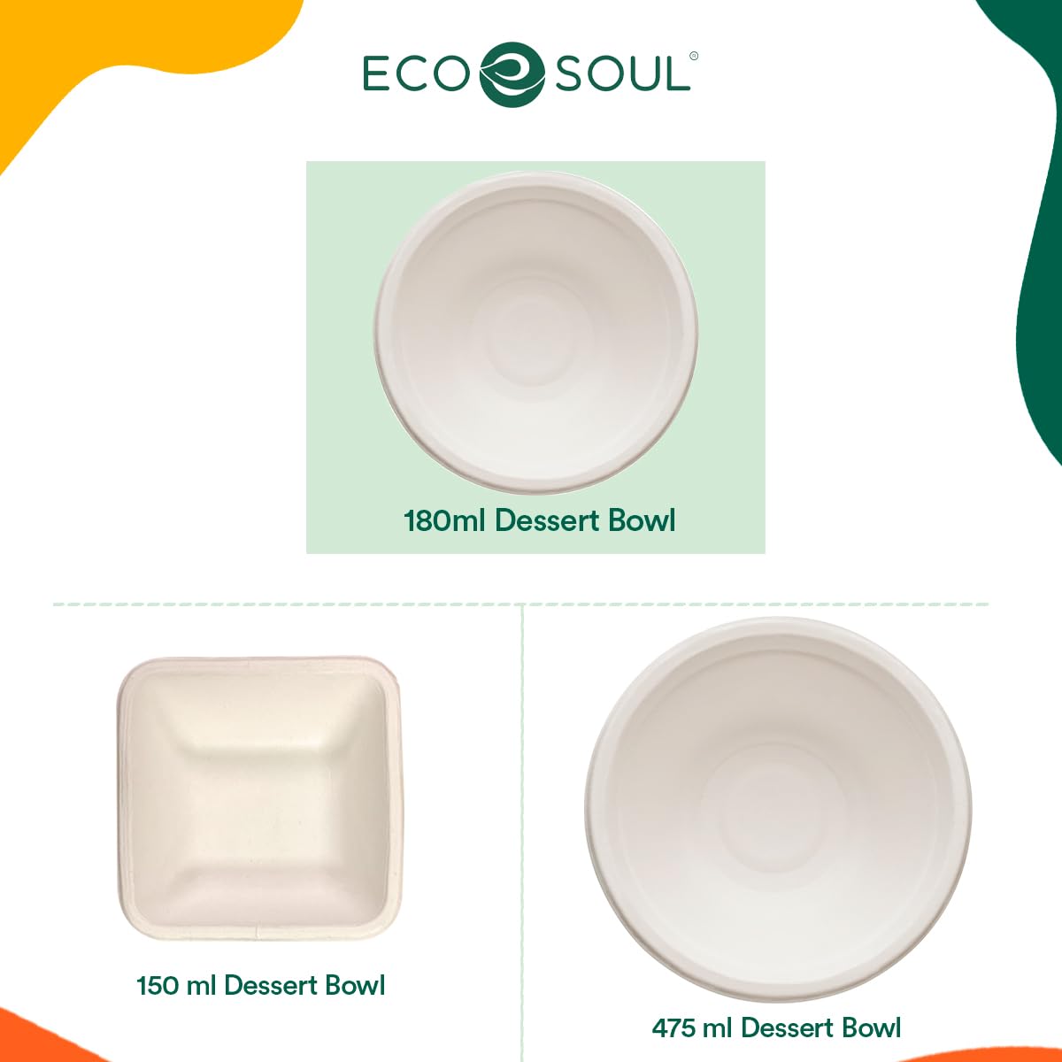 ECO SOUL 180ml (6oz) 50-Pack Biodegradable Sugarcane Bowls | Compostable Disposable Tableware for Parties, Weddings & Events | Eco-Friendly Dinnerware for Snacks, Salads & Desserts | Perfect for Sustainable Celebrations & Everyday Use