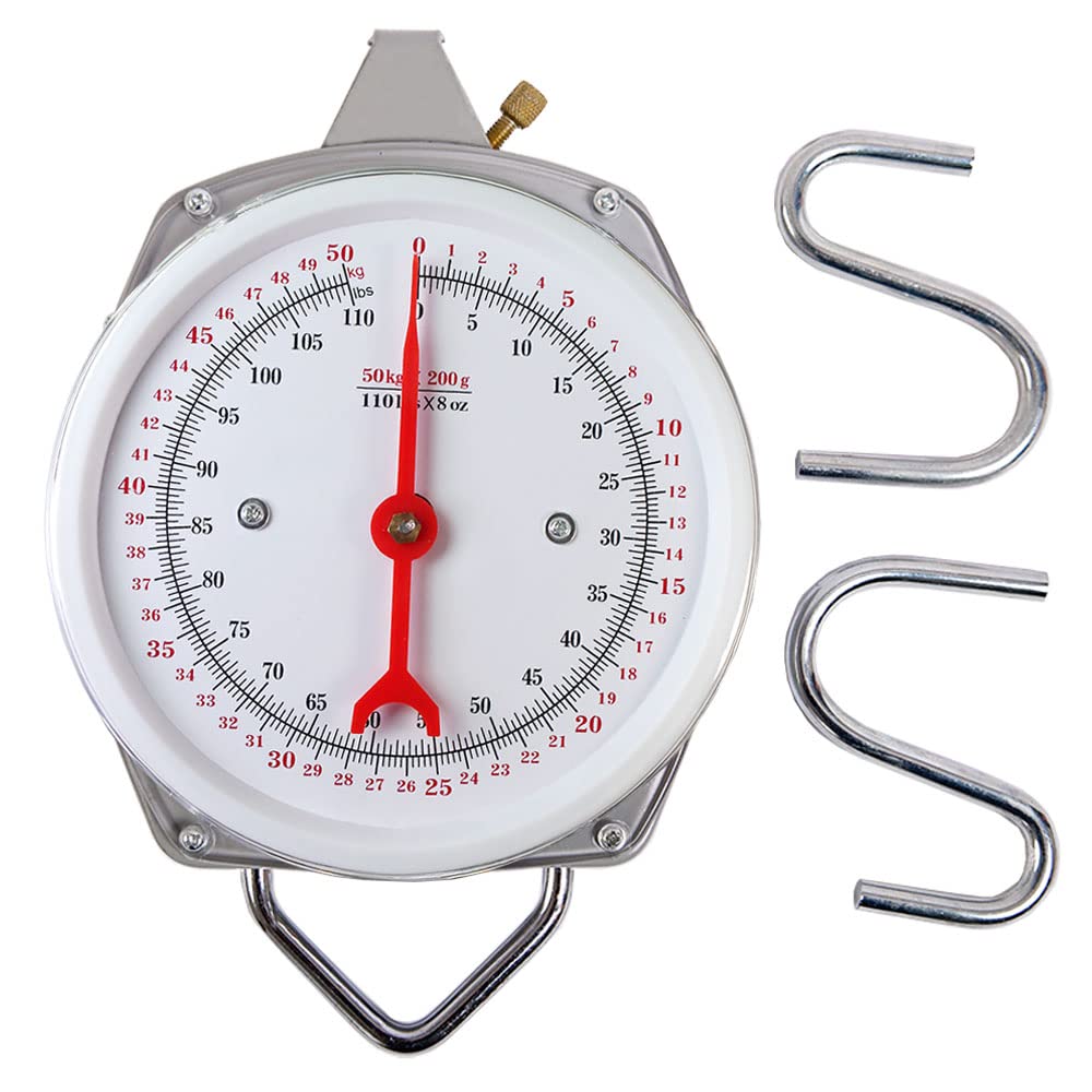 110lbs Industrial Spring Hanging Dial Scale - Heavy Duty Mechanical Hanging Scale for Kitchen, Fishing, Luggage & Travel - Perfect for Weighing Groceries, Fish Catch & Suitcases