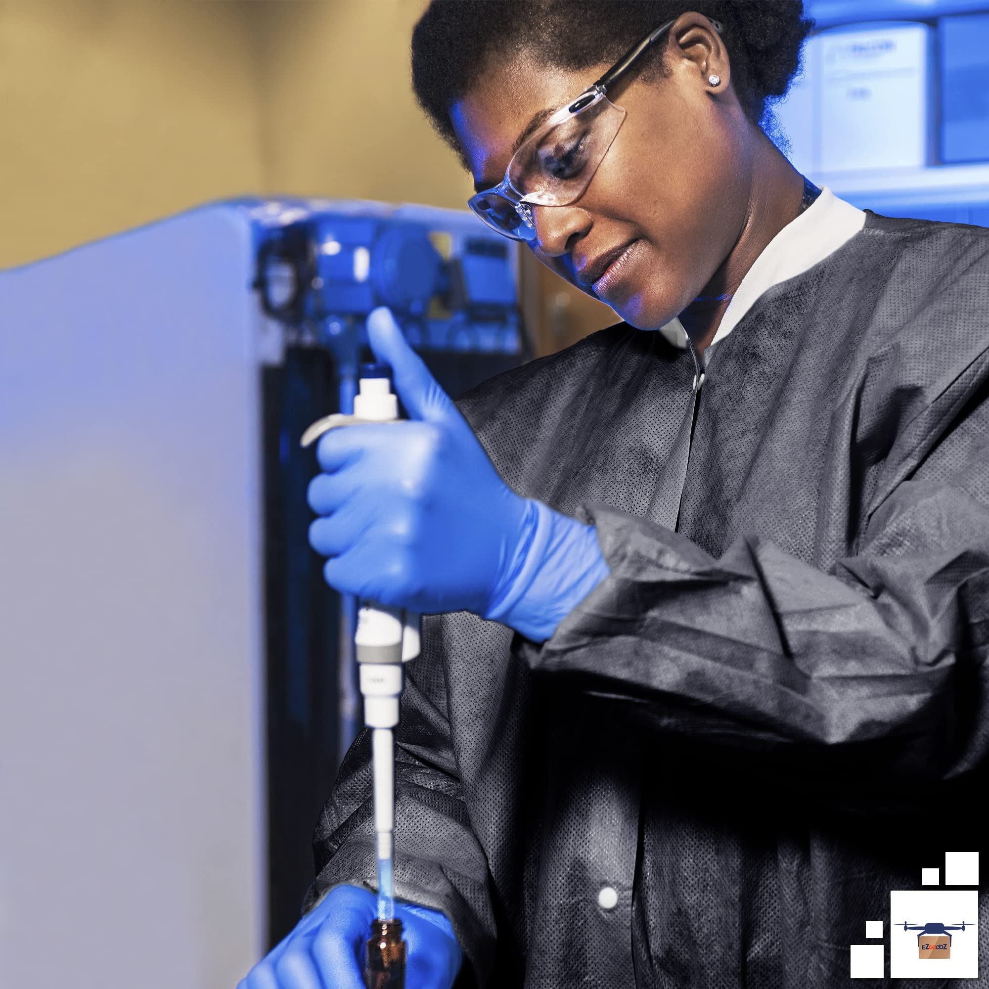EZGOODZ Disposable Lab Coat - 30 Inch Long Black SMS 50 GSM Unisex PPE Workwear with Snap Front, Knit Cuffs & 3 Pockets (Pack of 100) | Ideal for Medical Labs, Cleanrooms, Food Processing & Industrial Safety