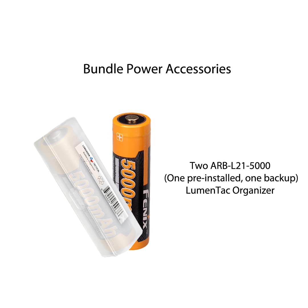 Fenix PD36R V2.0 1700 Lumen Tactical Flashlight - USB-C Rechargeable, Includes 2 ARB-L21-5000 Batteries & LumenTac Organizer - Perfect for EDC, Outdoor Adventures, Camping, and Emergency Preparedness