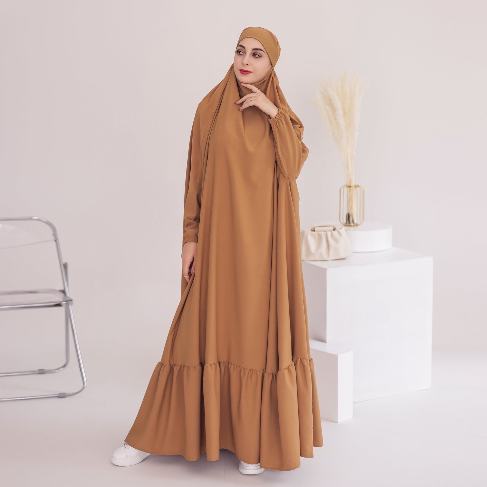 Anissa Jilbab Camel Color - Modest Muslim Prayer Scarf - Perfect for Daily Wear, Prayer & Special Occasions