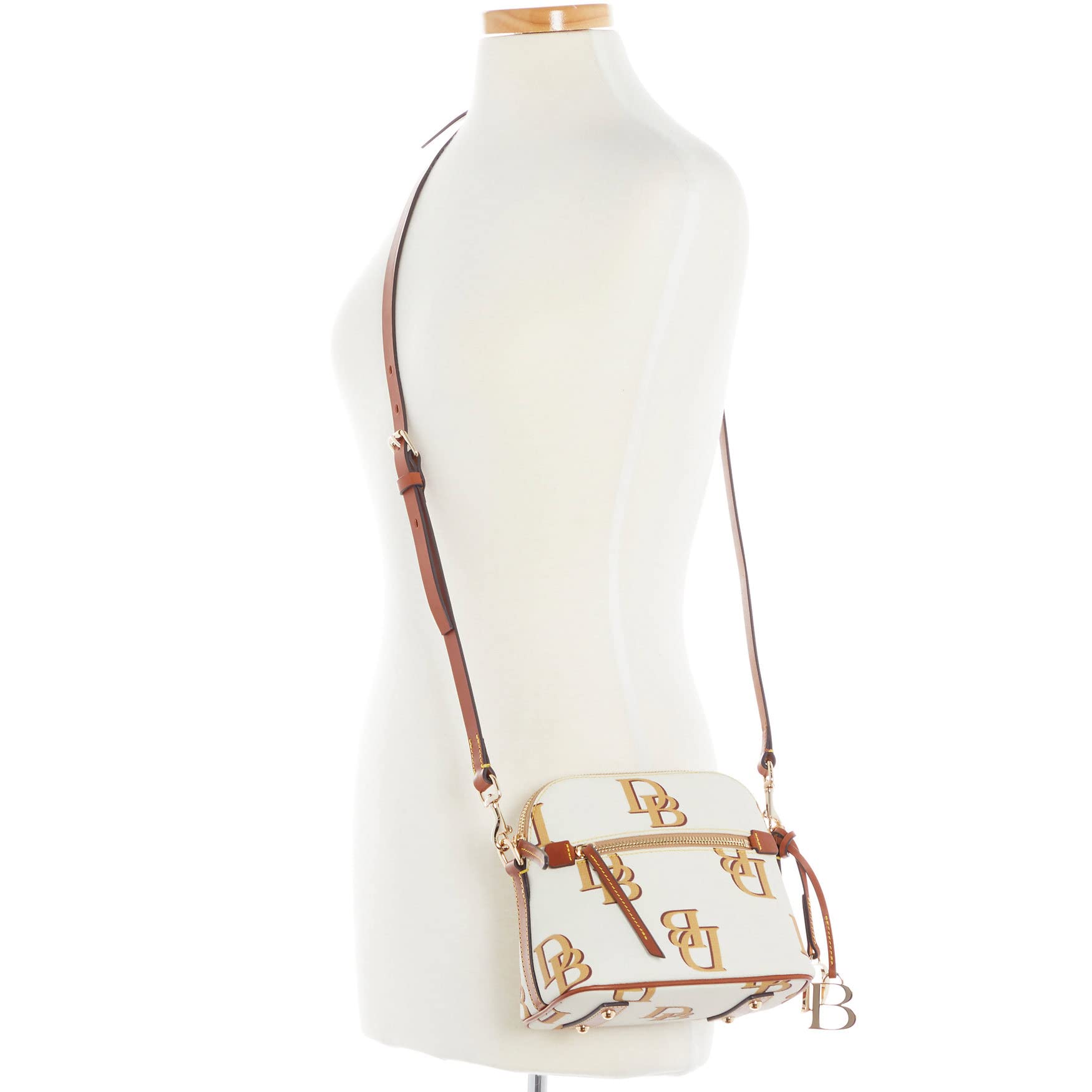 Dooney & Bourke Monogram Domed Crossbody Handbag in Beige | Stylish & Durable Leather Purse for Women | Perfect for Work, Travel & Everyday Use