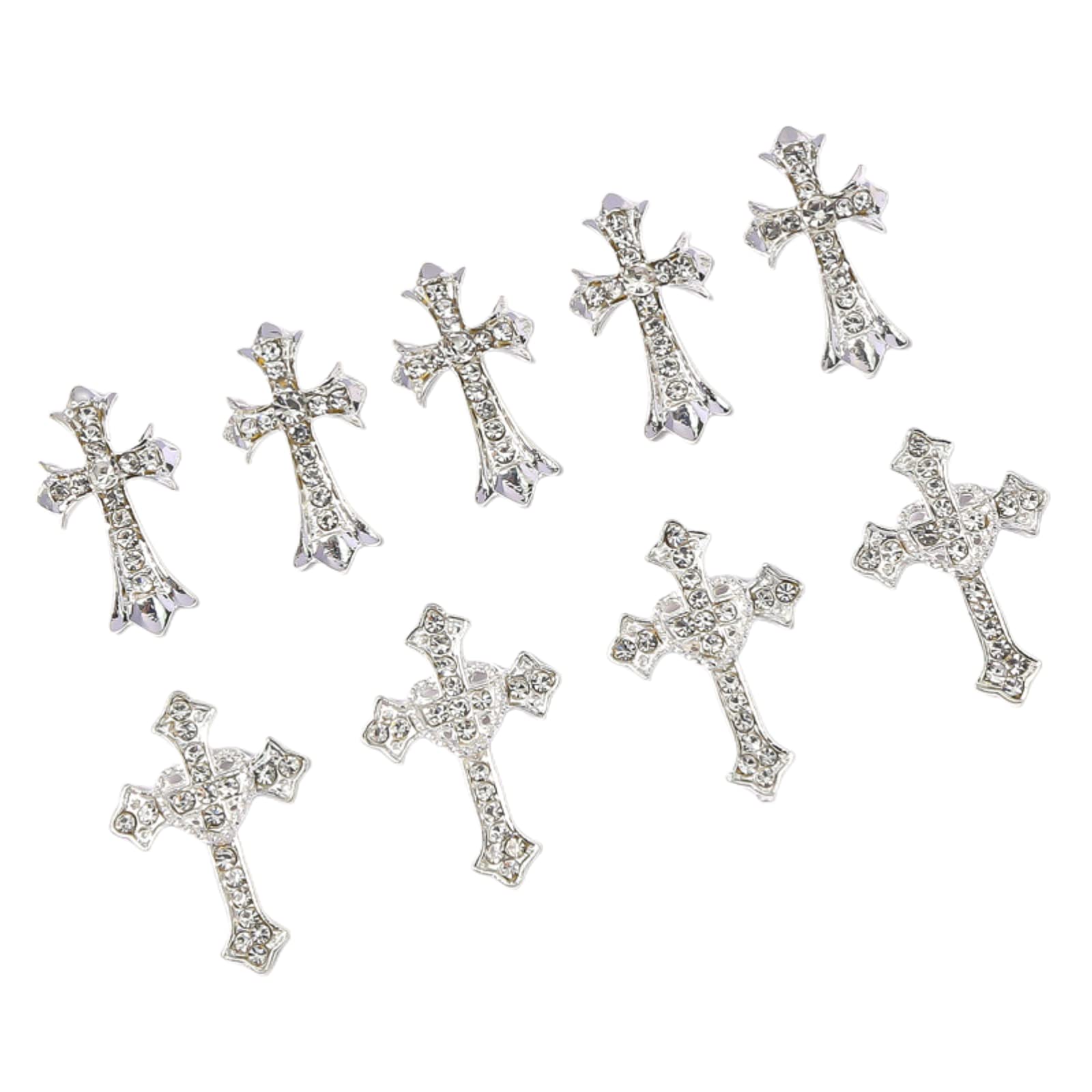 10pcs Retro Cross Nail Charms - Alloy Rhinestone Gothic Nail Art Decorations for Acrylic Nails, DIY Nail Design Accessories - Perfect for Punk Style, Halloween, Gothic Parties and Nail Salon Decor