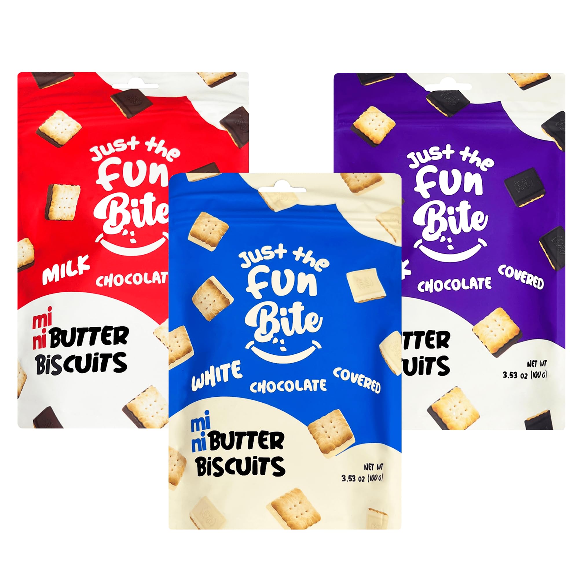 Just The Fun Part Mini Butter Biscuits Bites - Crunchy Snack, Resealable Bag, 3.53 oz (Pack of 3) Variety Pack - Perfect for Lunchboxes, Office Snacks & On-The-Go Treats
