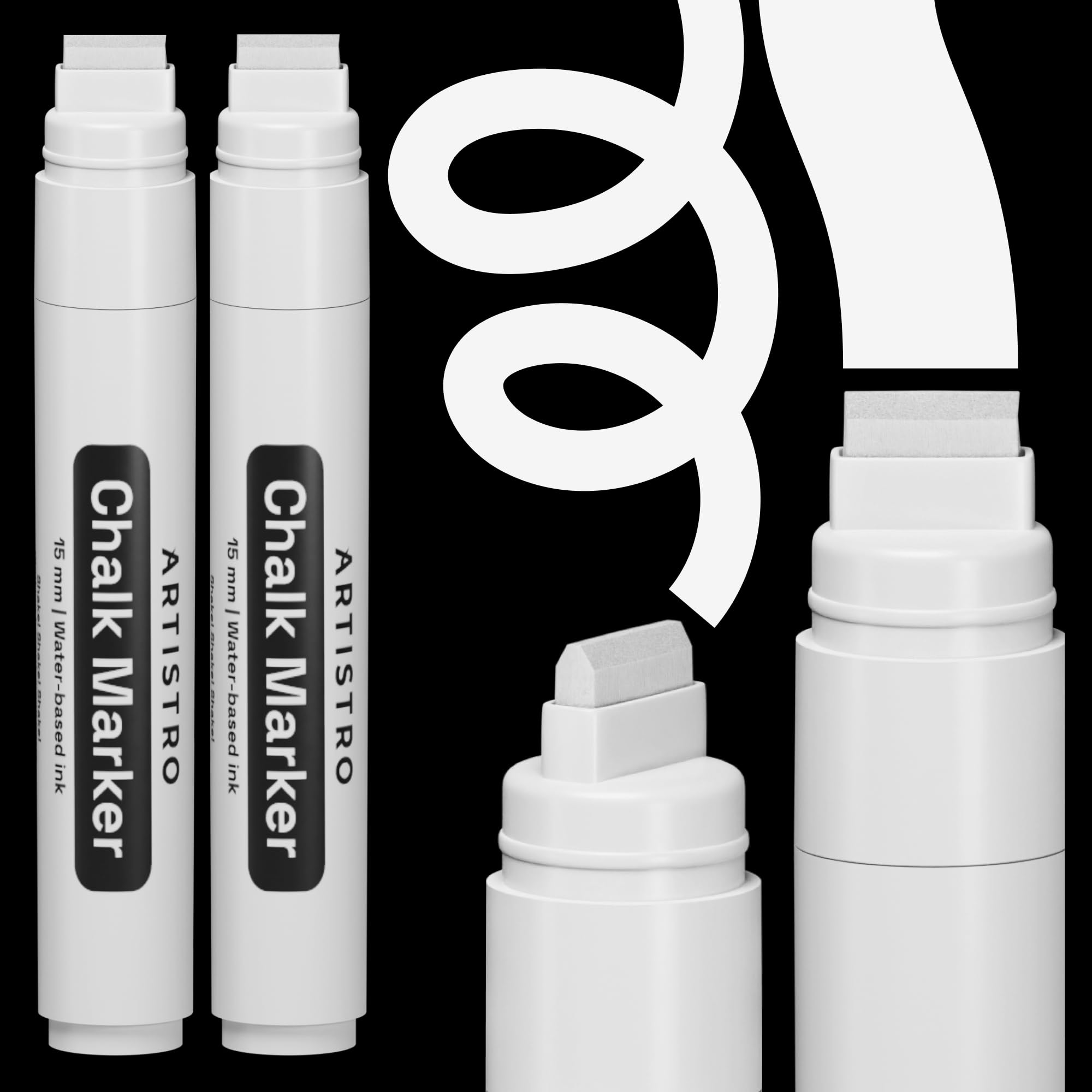 ARTISTRO 2-Pack White Jumbo Chalk Markers - 15mm Neon Erasable Window Markers for Cars, Chalkboard, Blackboard, Glass & Bistro - Easy to Clean Chalk Pens for Restaurants, Retail Signs, Classroom Teaching & DIY Crafts