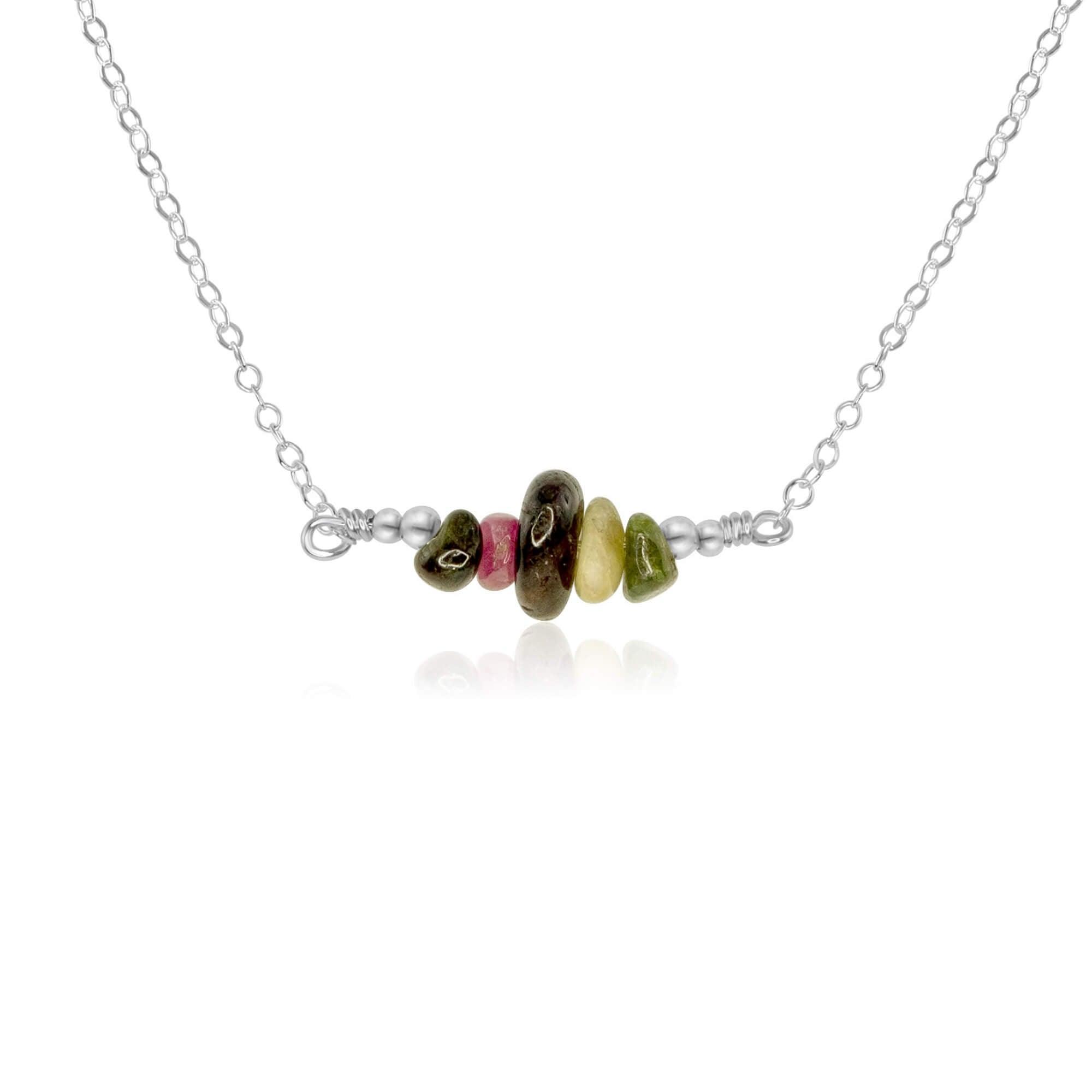 Natural Tourmaline Chip Bead Bar Necklace for Women - Healing Crystal Jewelry for Energy Balancing, Chakra Alignment & Spiritual Protection | Perfect for Meditation, Yoga & Everyday Wear