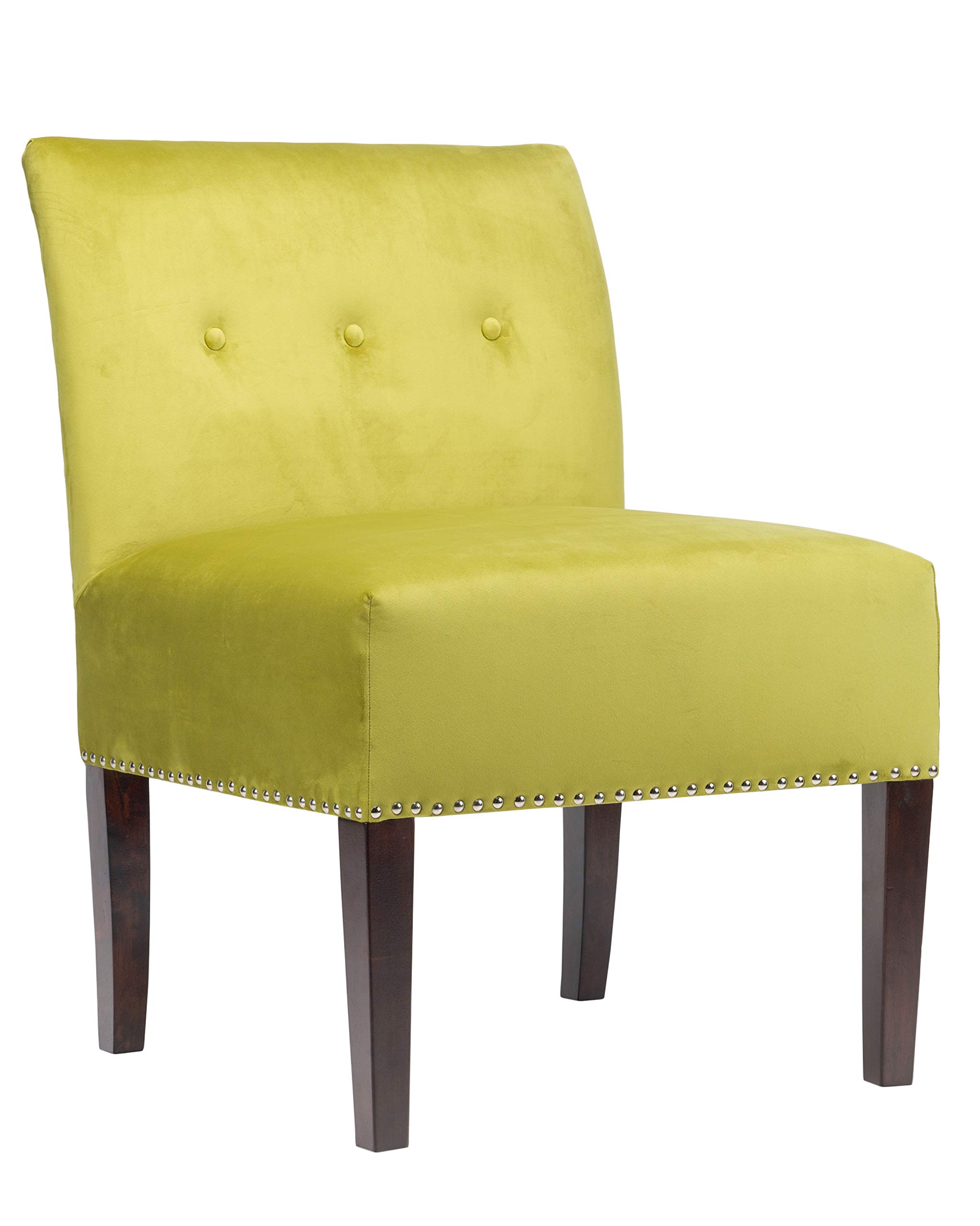 Modern Upholstered Armless Slipper Chair - Contemporary Accent Chair for Living Room, Bedroom & Office - Avocado Green Fabric - Samantha Collection by Sole Designs - Perfect for Small Spaces, Reading Nooks & Guest Seating