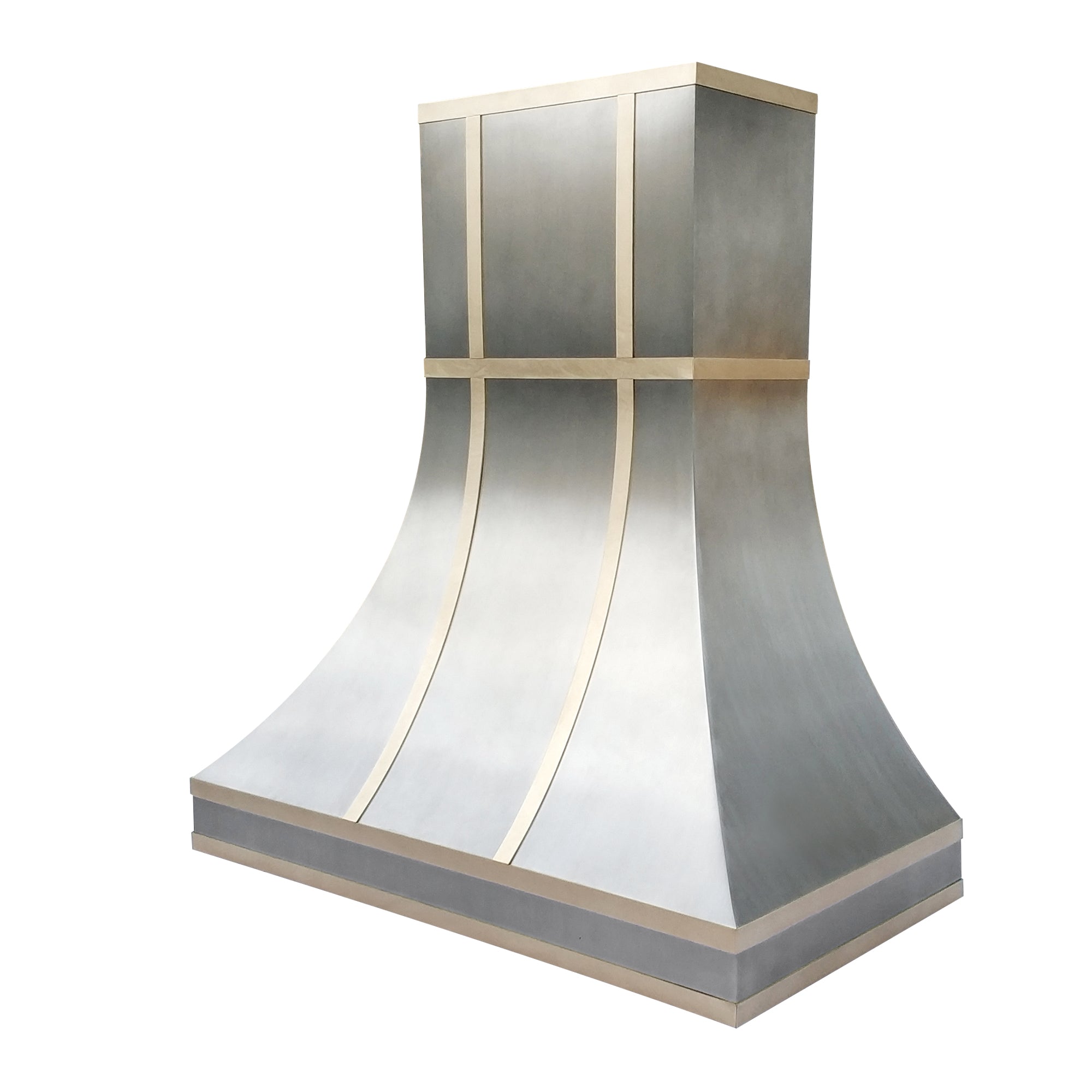 RHM Custom Stainless Steel Curved Range Hood with Brass Trim - Premium Kitchen Ventilation for Judith | Perfect for Modern Farmhouse & Luxury Home Kitchens