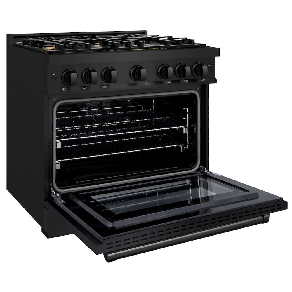 ZLINE 36 Inch 5.2 Cu Ft Black Stainless Steel Gas Range with Convection Oven & 6 Brass Burners - Perfect for Modern Kitchens, Home Chefs & Entertaining (HGRB BR 36)