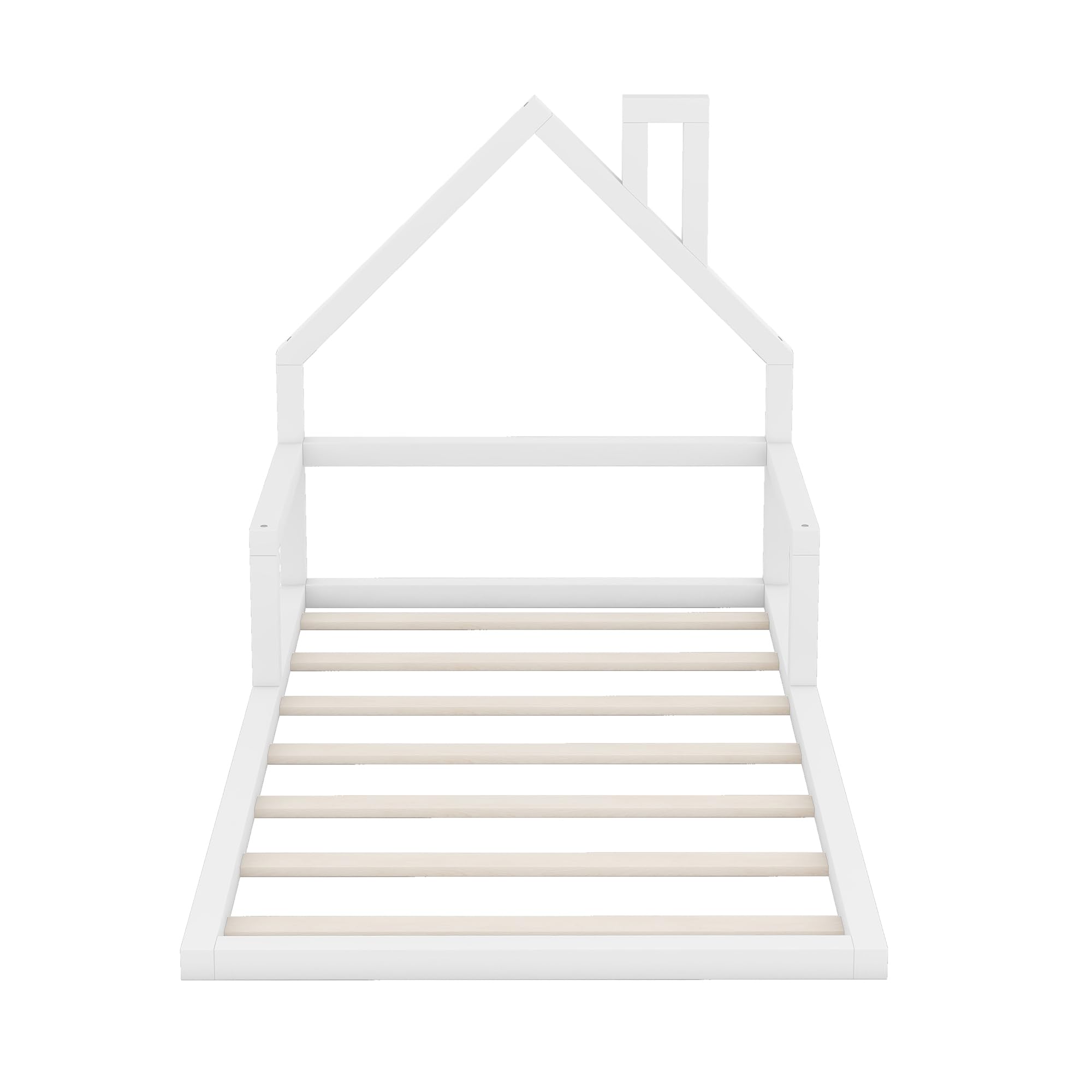 Harper & Bright Designs Twin Size Kids Bed Frame with House-Shaped Headboard - Solid Wood Slats Platform Bed for Boys & Girls - No Box Spring Needed - White - Perfect for Kids Bedrooms, Playrooms & Montessori Floor Beds