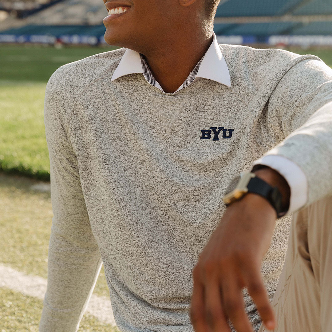 BYU Men's Campus Crew Sweatshirt - Heather Grey - Comfortable Cotton Pullover for College Students - Perfect for School Spirit, Game Days & Casual Wear