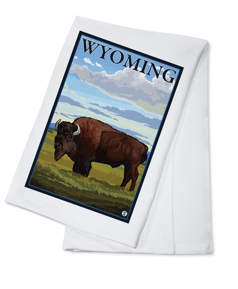 Wyoming Bison Scene 100% Cotton Tea Towel - Super Absorbent Kitchen Towel for Drying Dishes, Farmhouse Decor Hand Towel - Perfect Hostess Gift & Rustic Home Accessory (Ideal for Country Kitchens, Cabin Decor, Western Styling & Farmhouse Themed Parties)