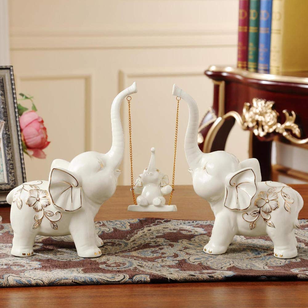 DSZXHN Creative Ceramic Elephant Family Swing Statue - Handcrafted Home Decor Sculpture for Living Room, Desktop & Indoor Décor | Perfect Gift for Housewarming, Birthday & Elephant Lovers