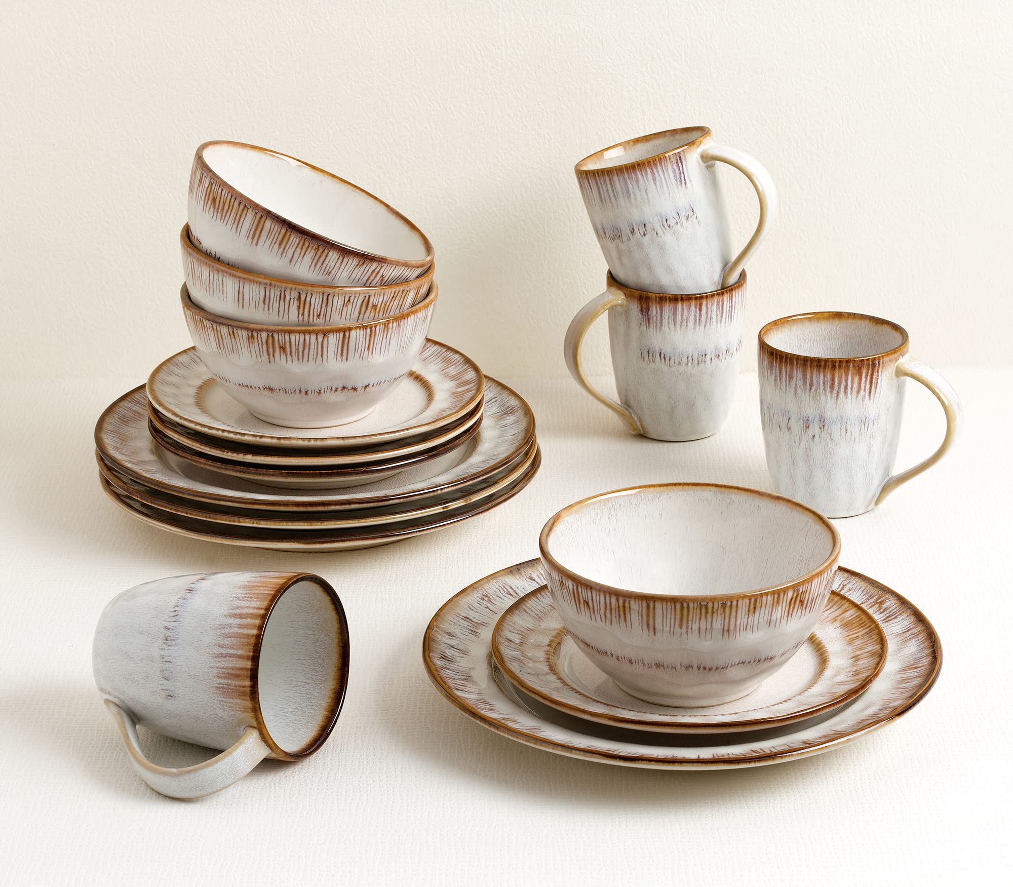 Elegant Modern Stoneware Scroll Dinner Plate Set - 16-Piece Mocha Swirl Dinnerware for Parties, Events & Holiday Gatherings - Perfect for Formal Dinners, Wedding Receptions & Special Occasions
