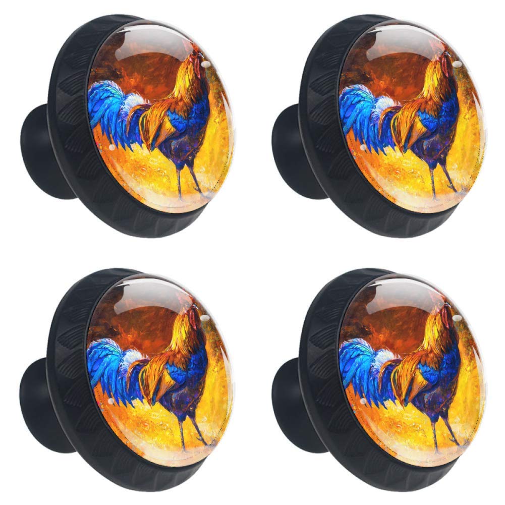 Crystal Glass Rooster Cabinet Knobs - 4PCS for Kitchen & Wardrobe