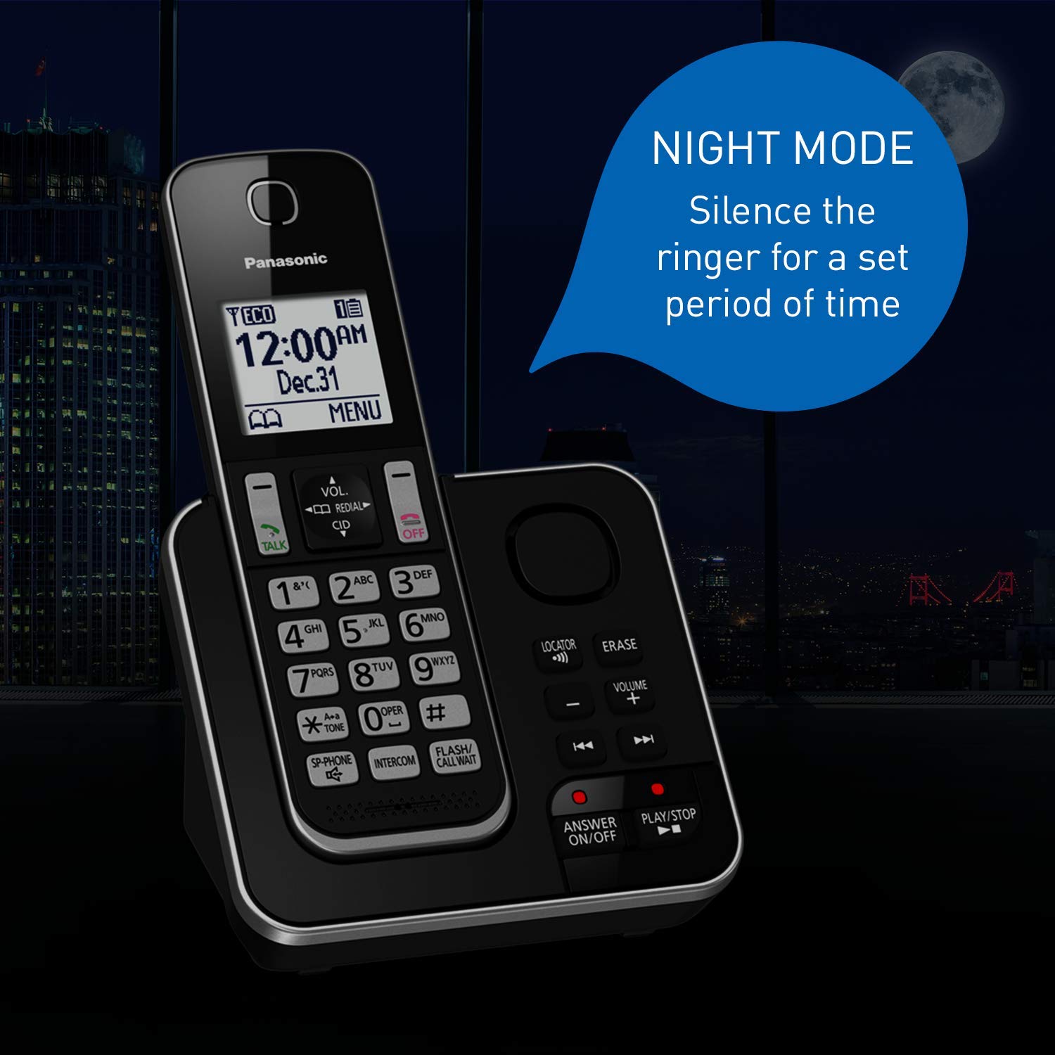 Panasonic KX-TGD390CB DECT 6.0 Expandable Cordless Phone with Answering Machine, Call Block & 1 Handset - Black | Home & Office Communication Solution