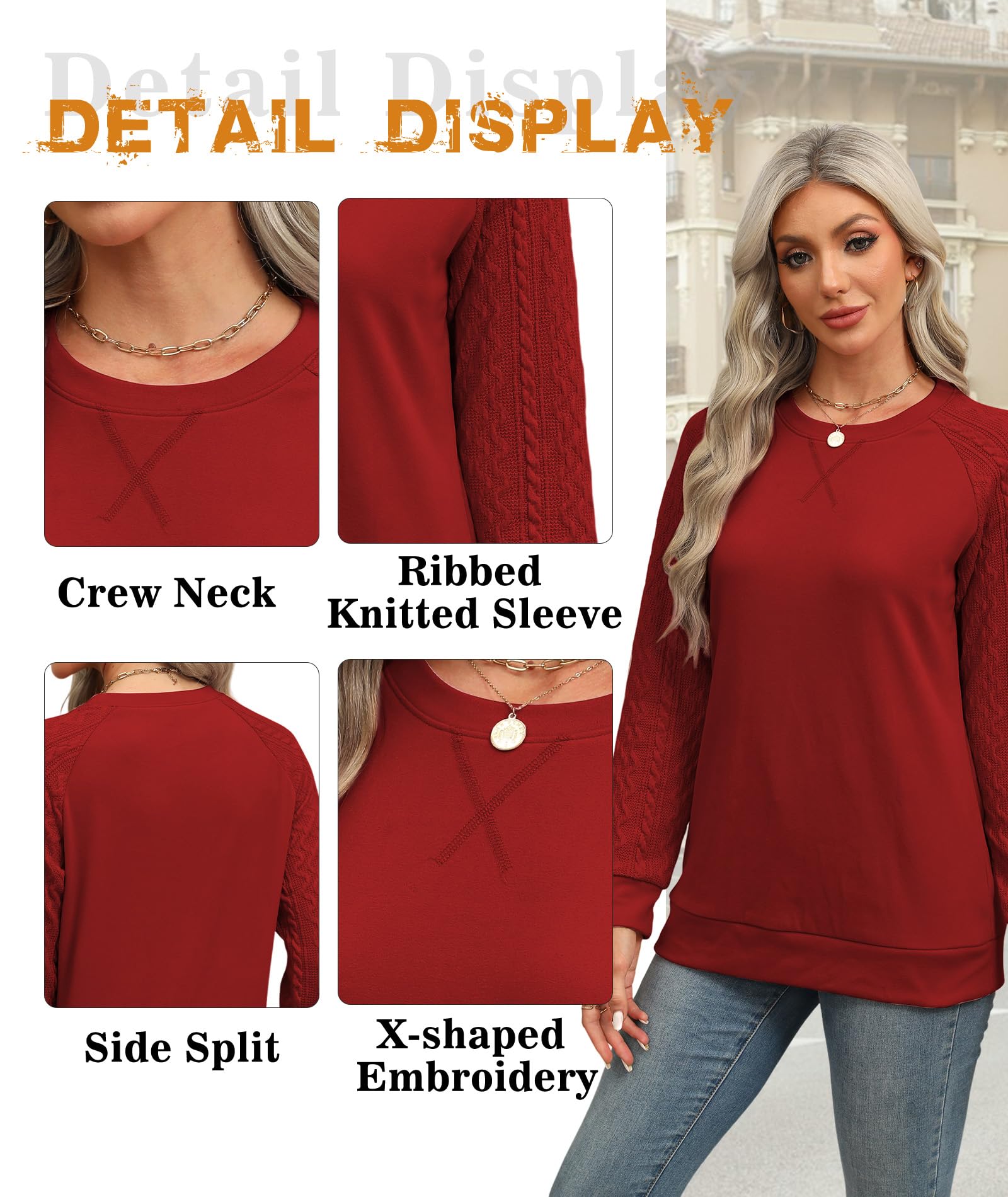 2025 Fashion Women's Cable Knit Sweatshirt - Crewneck Long Sleeve Loose Lightweight Pullover Sweater Top for Fall | Casual Outfit, Layering Essential, Cozy Autumn Wear