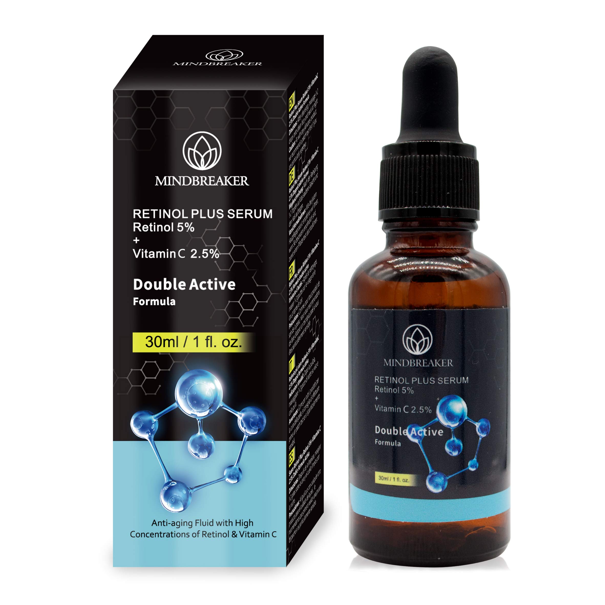 Natural Vitamin C Retinol Serum 5% - Organic Anti-Aging Face & Eye Treatment for Wrinkles, Dark Circles & Scars | Hydrating Moisturizer for Daily Skincare Routine | Cruelty-Free & Vegan Formula