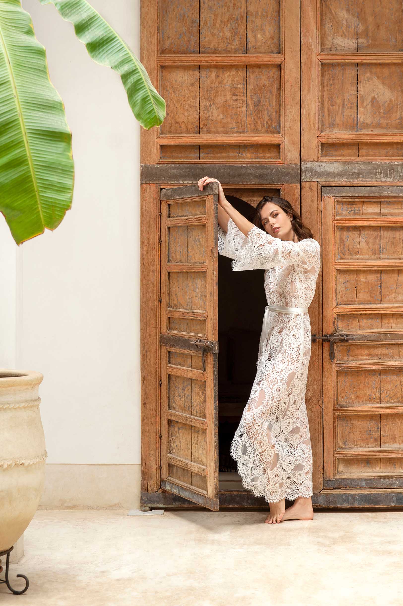Rosalia Ivory Lace Robe - Elegant Bridal Nightgown, Wedding Lingerie & Honeymoon Sleepwear for Women - Perfect for Bridal Showers, Boudoir Photos & Romantic Getaways